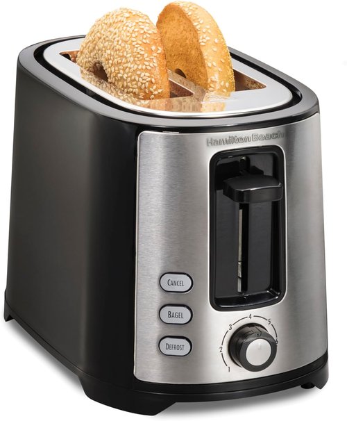 Hamilton Beach 2-Slice Toaster - Extra Wide Slots, Bagel & Defrost Settings, 7 Browning Levels, Black & Stainless Steel