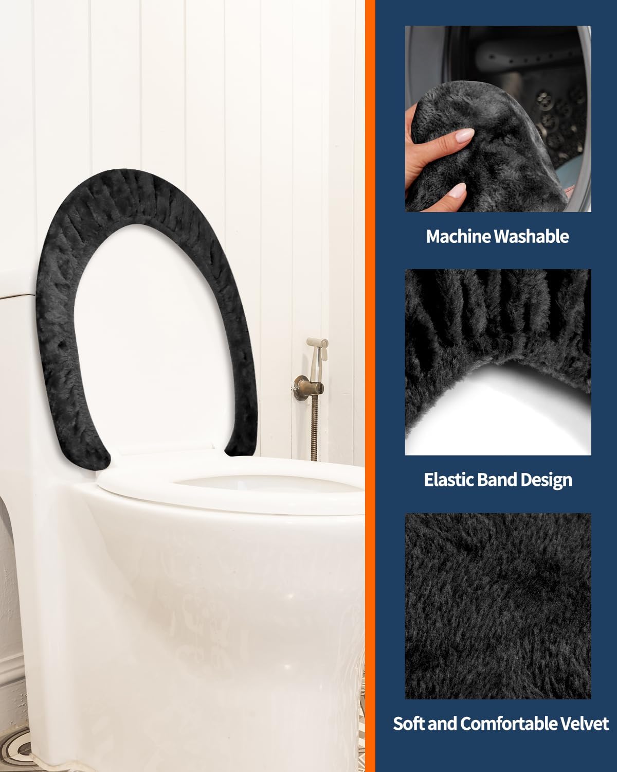 Skiennix Microfiber Toilet Lid Cover - Soft Velvet, Absorbent & Machine Washable | Fits Most Lids (Black)