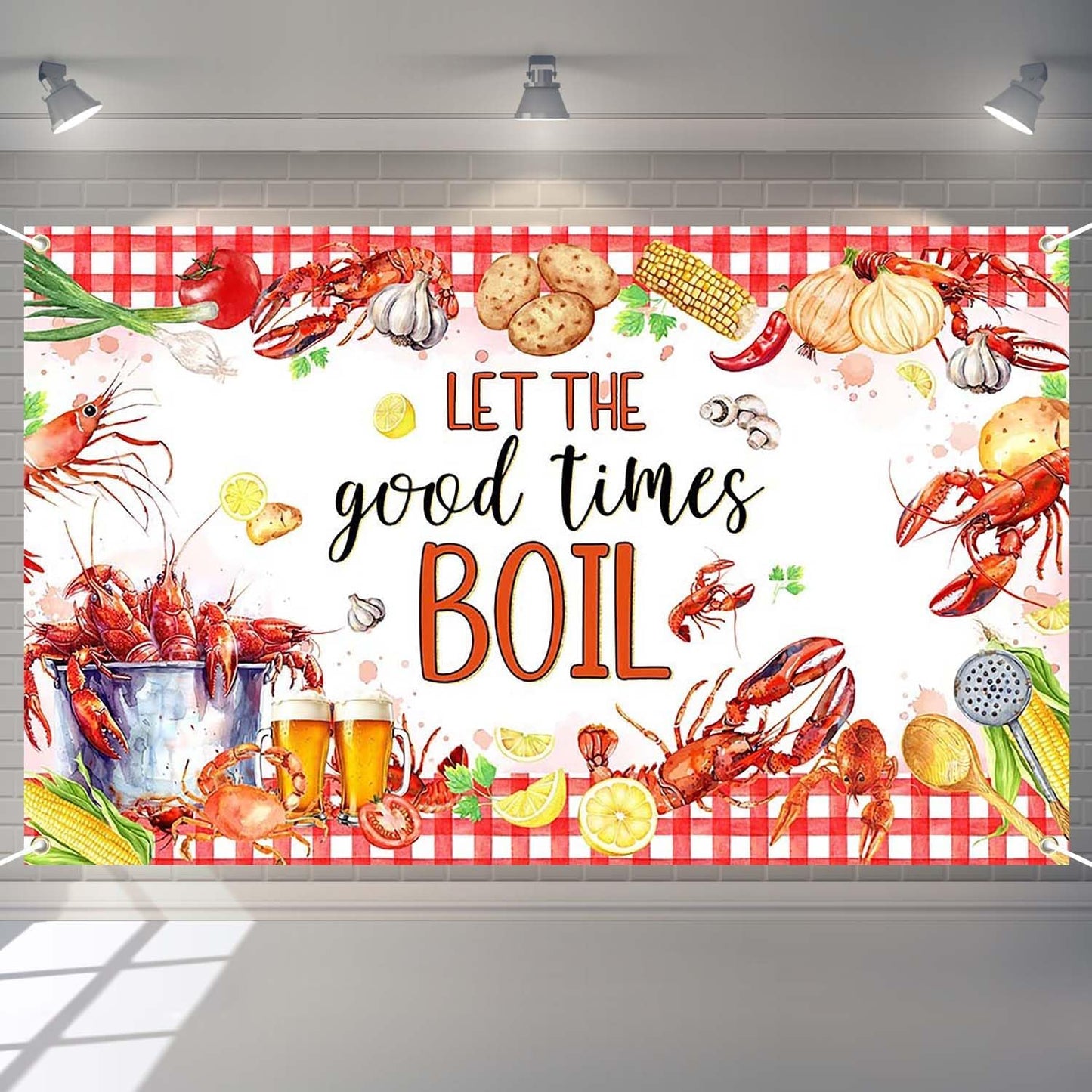 Joliaco (6x3.6ft) Crawfish Boil Birthday Banner Let The Good Times Boil Photography Background Red Seafood Boil Lobster