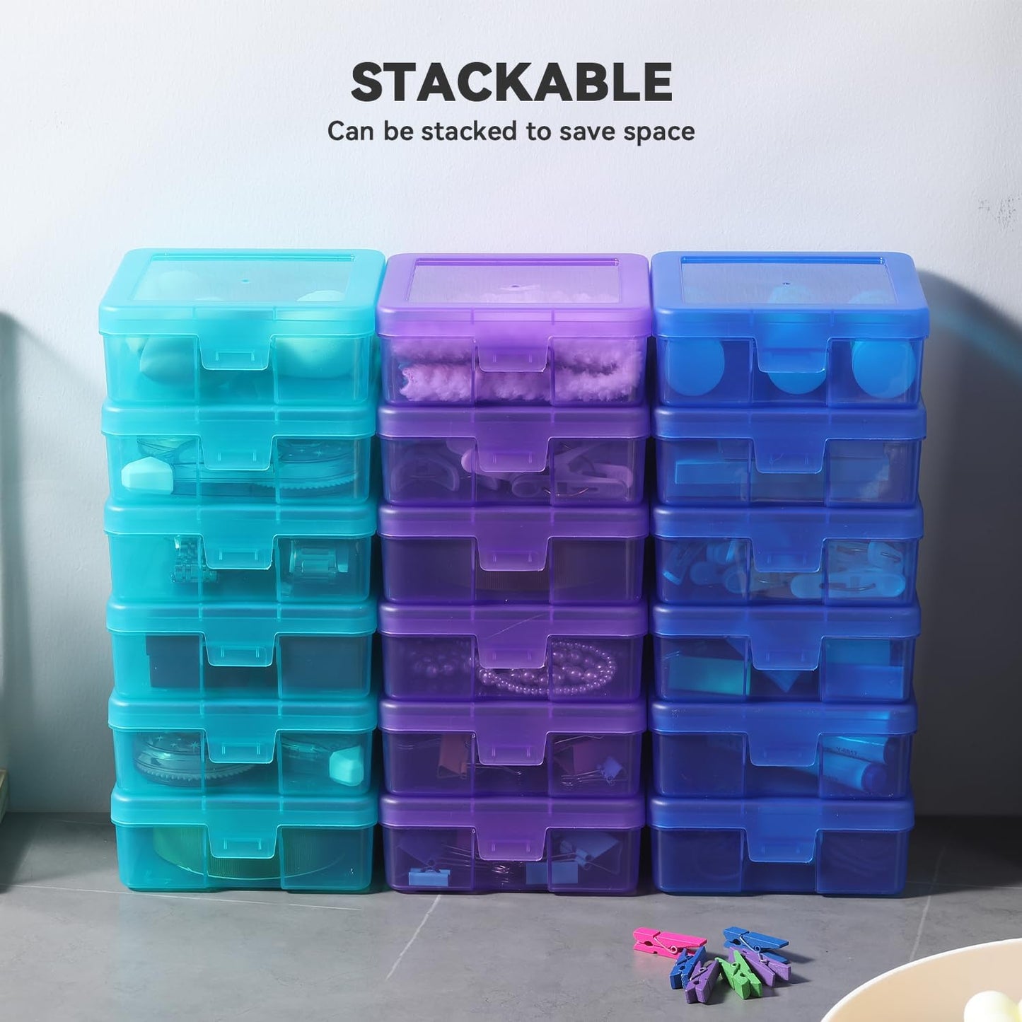 Novelinks 18-Pack Small Plastic Storage Containers - Clear Stackable Organizers with Lids for Arts & Crafts