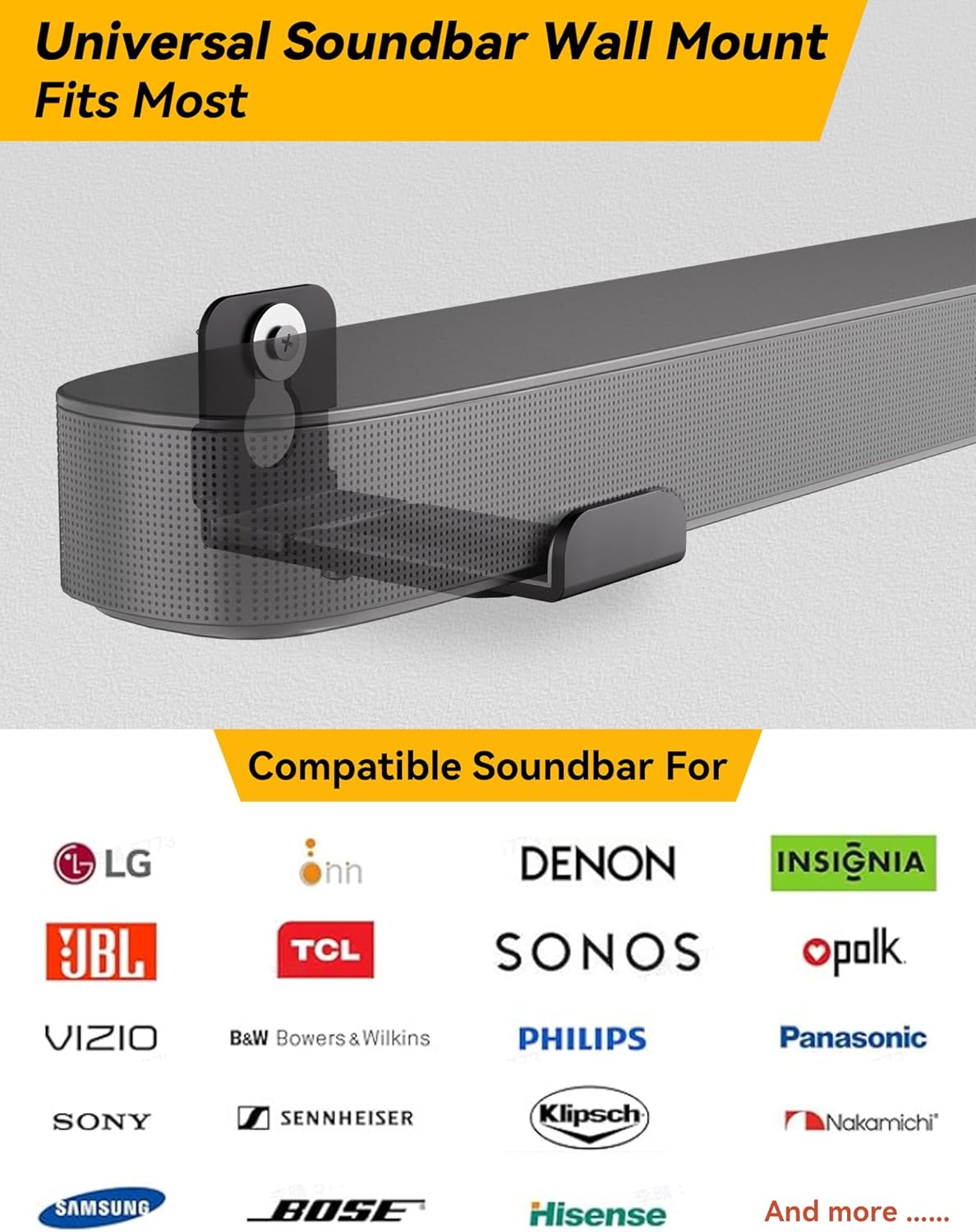 MUAKIOY (2 Sets) 3.4" 5.8" Soundbar Mount, Speaker Wall Mount Brackets Under TV, Heavy Duty Sound Bar Shelf Mounting