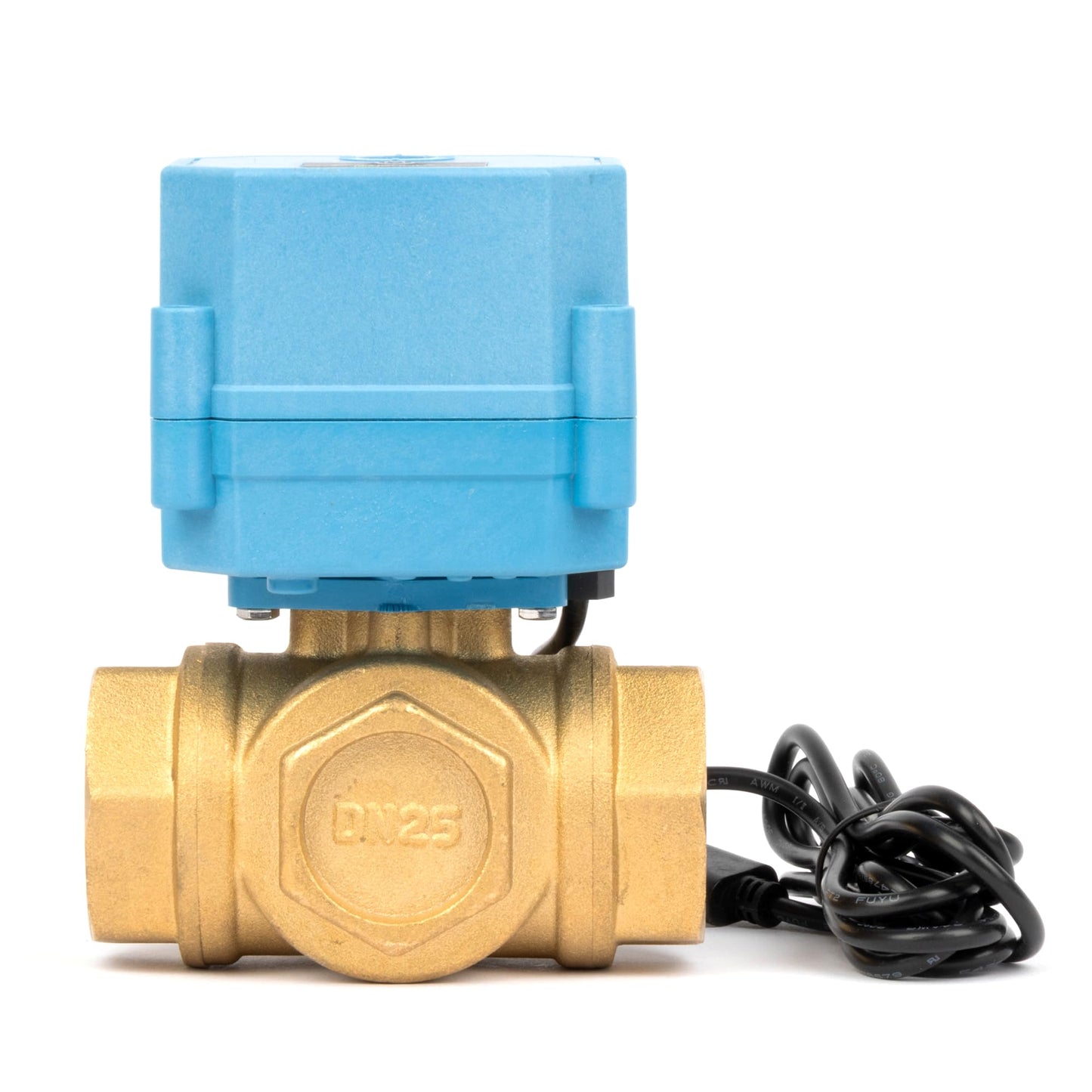 Motorized Ball Valve 1 in NPT U.S. Solid 3 Way Brass WiFi Smart Electric Valve USB Powered with LED Status Indicator and Flow Direction Window
