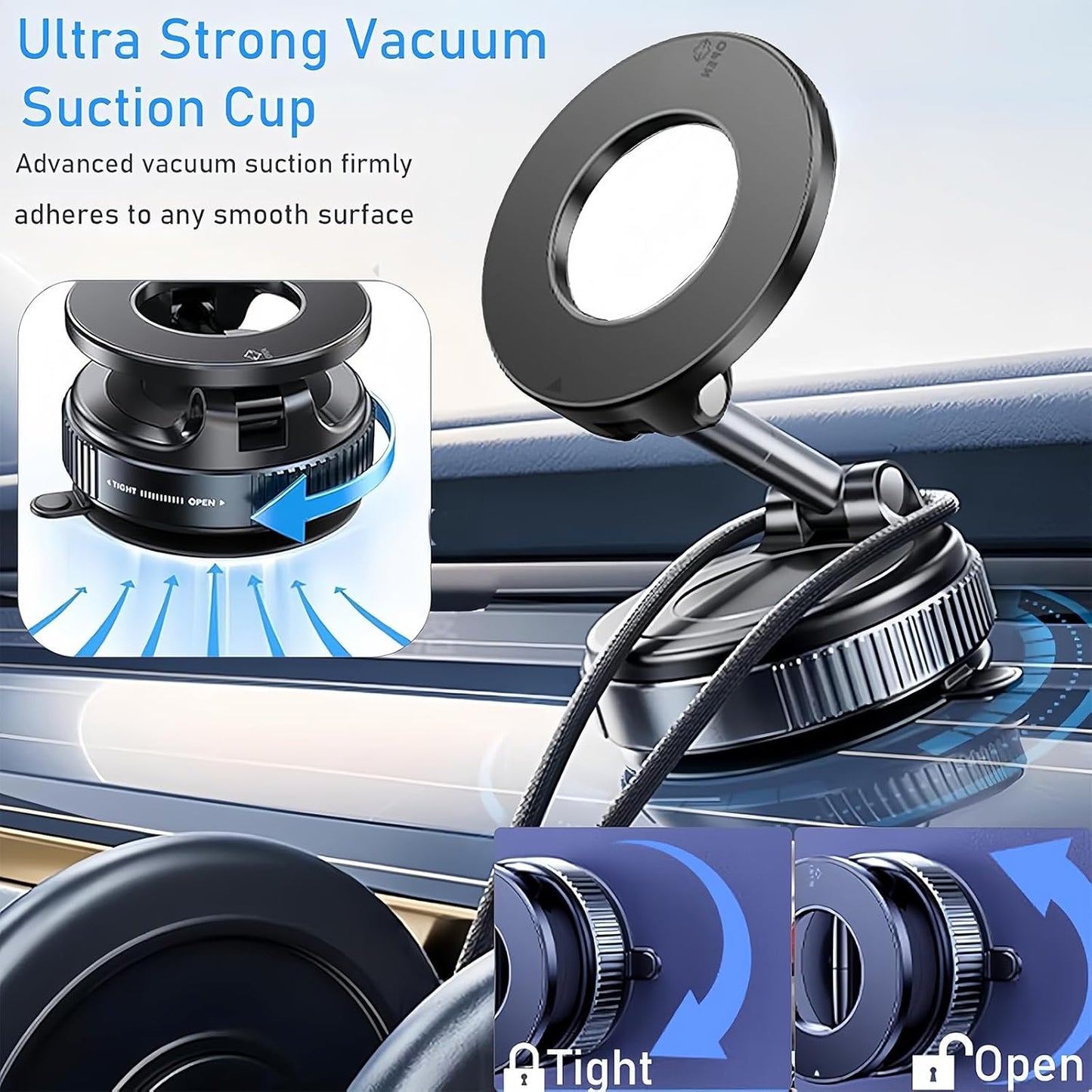 AntoFlash 360 Vacuum Magnetic Car Phone Holder for Your Car, Adjustable Car Phone Mount, Foldable Car Mount
