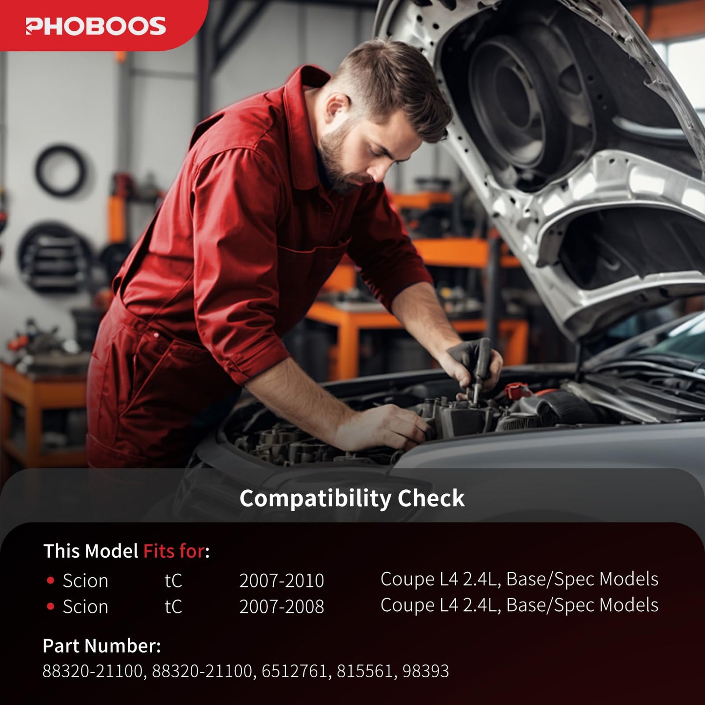 PHOBOOS A/C Compressor with Clutch Compatible with Scion tC 2007-2010 L4 2.4L Coupe, Fast Cooling, Low Noise, Easy Installation, Ref. 98393