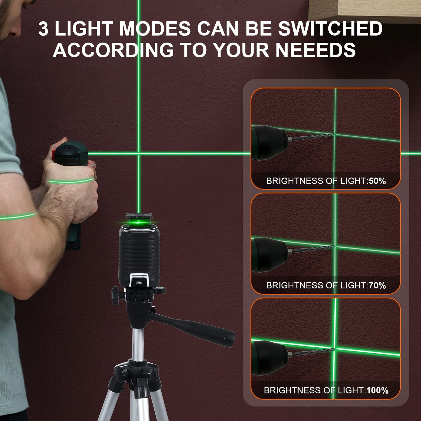 Laser Level with Tripod, Firecore 360° Self Leveling Laser Level with Pulse Mode, 3 Brightness Levels, Green Line Lazer Leveler Tool for Picture Hanging Wall Tile Floor DIY Construction Project