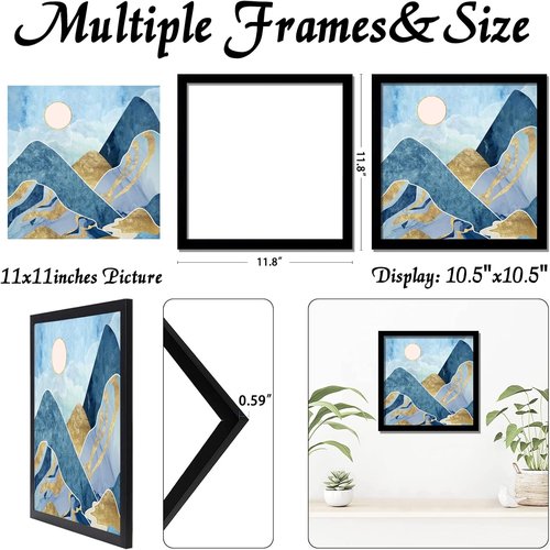 Black Picture Frame by [Brand Name] - 11x11 Inch Square Photo Display for Wall Gallery | Versatile Horizontal or Vertical Use