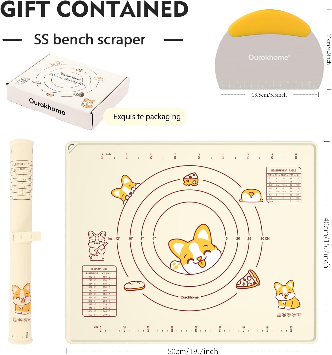 Ourokhome Silicone Baking Mat - Non-Stick, BPA-Free, 20'' x 16'' | Durable, Dishwasher Safe, Beige
