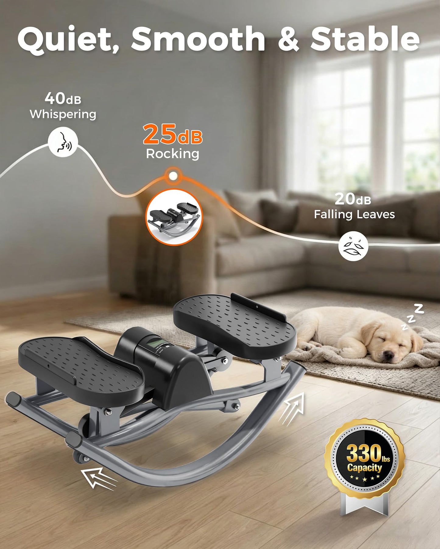 FineWay Upgraded Rock Stepper 2.0 for Exercise at Home, Rocking Stepper Side to Side, Low-Impact Knee-Friendly Exercise Machine with Resistance Bands, LCD Monitor & 330 LBS Capacity, Full Body Workout
