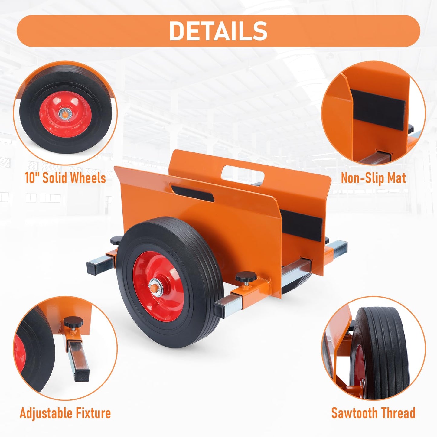 AIWFL Panel Dolly Heavy Duty Door Cart 1100LBS Capacity Slab Dolly Adjustable Drywall Mover with 10" Solid Wheels Panel Cart for Drywall Sheet Material Handling All Terrain Moving
