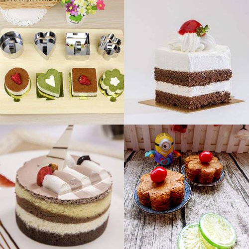 BAILIQI 6Pack Cake Rings Mould 3.15 inch, with Pusher Stainless SteelRound Square Flower Heart Triangle bear Dessert Mousse Cooking Baking Pastry Tool Crumpet Molds (Include 6 Rings and 6 Pusher)