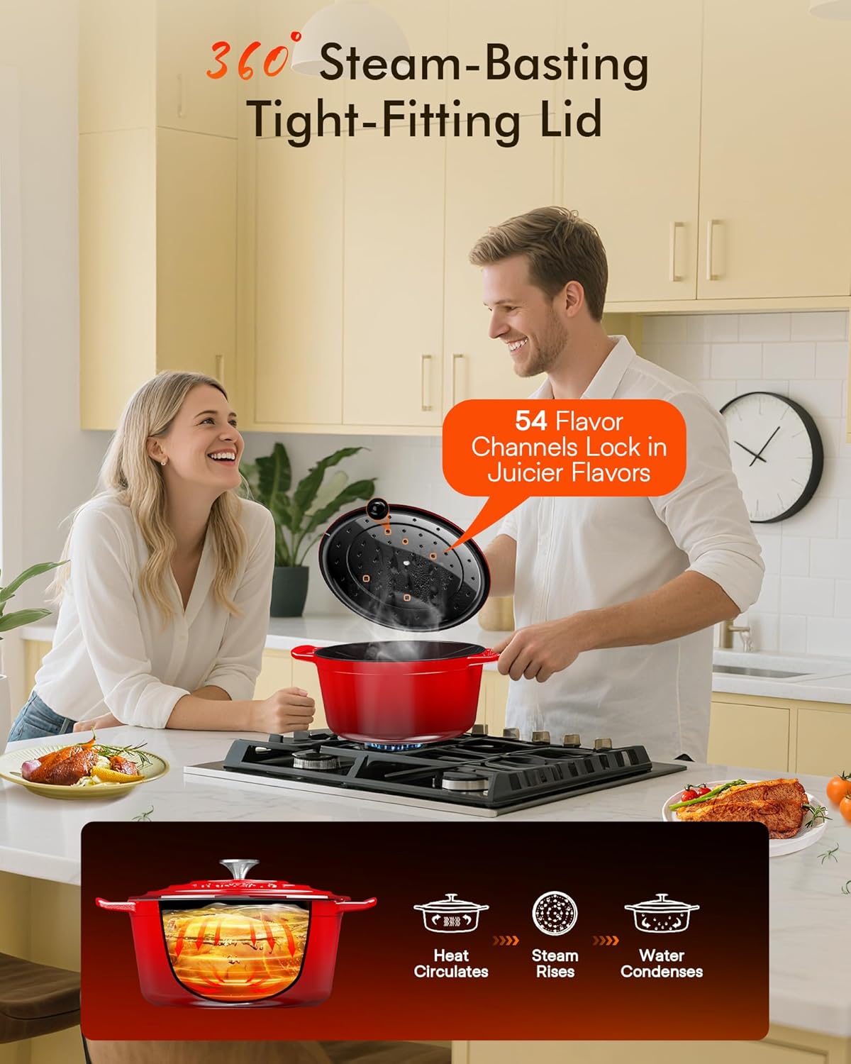 Nuwave 6QT Enameled Cast Iron Dutch Oven - Heavy Duty, Dual Handles, Oven Safe to 500°F for Baking & Roasting