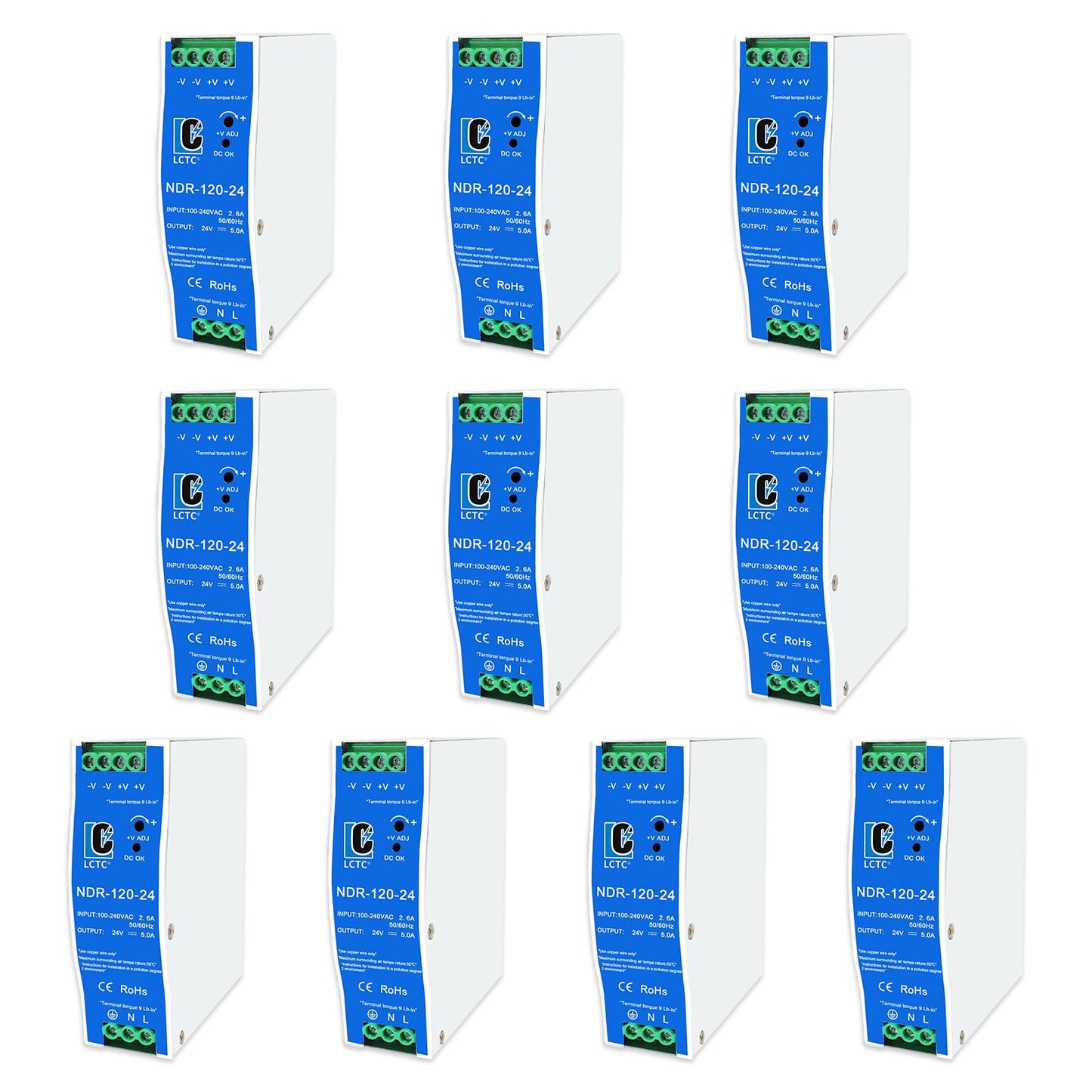 24Vdc Power Supply NDR 120W;Dual Output (Input:100-240VAC,Output:24VDC,50/60HZ) Power Supply Switch Switching Converter DC (24V 5A)(10pcs)