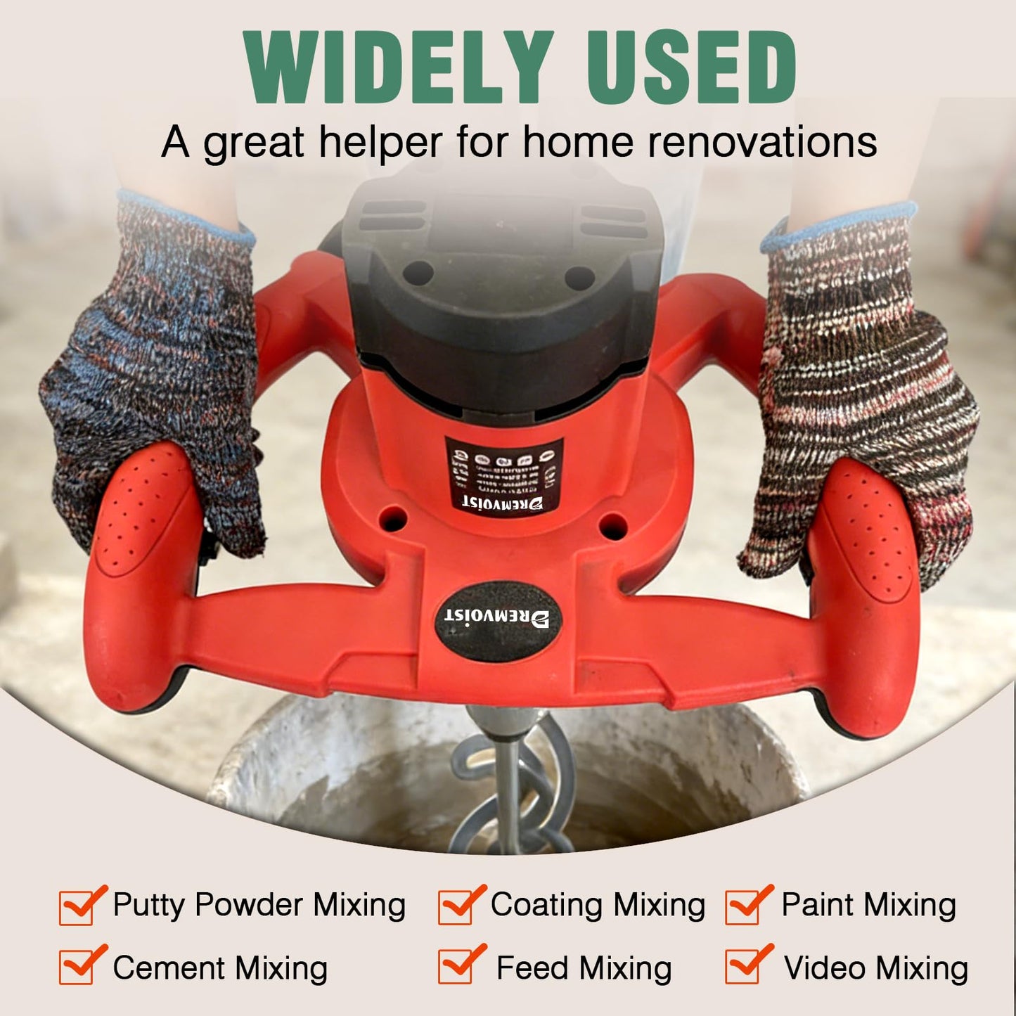 Cement Mixer, Portable Mortar Mixer,110V Handheld Electric Concrete Mixer with 6 Adjustable Speed, for Mixing Mud, Putty,Cement, Mortar,Paint,Grout Plaster Thinset Fodder Stirring Tool,Dual Paddle