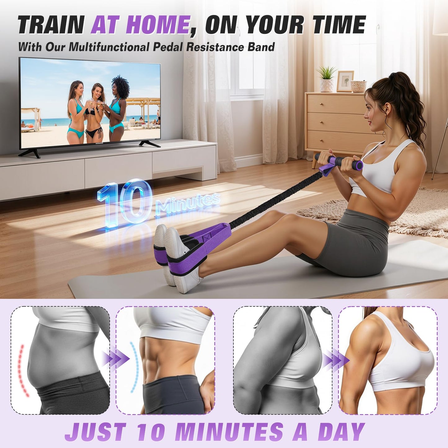 Upgraded Pedal Resistance Band with Handles, Foot Pedal Resistance Bands for Women, Core Abs Leg Training, Exercise Bands for Full Body Workout Fitness, Home Gym Equipment, Pilates & Physical Therapy