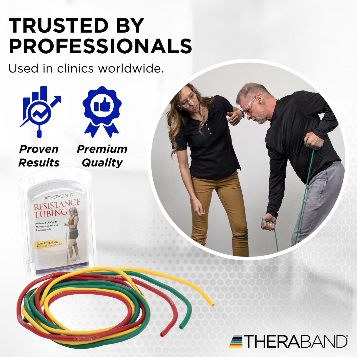 THERABAND Resistance Tubes, Begginer Set, Yellow, Red, and Green, 5 ft Latex Tubing, Home or Clinic Use, Cut-to-Fit, Color-Coded Resistance Bands for Upper & Lower Body Workouts