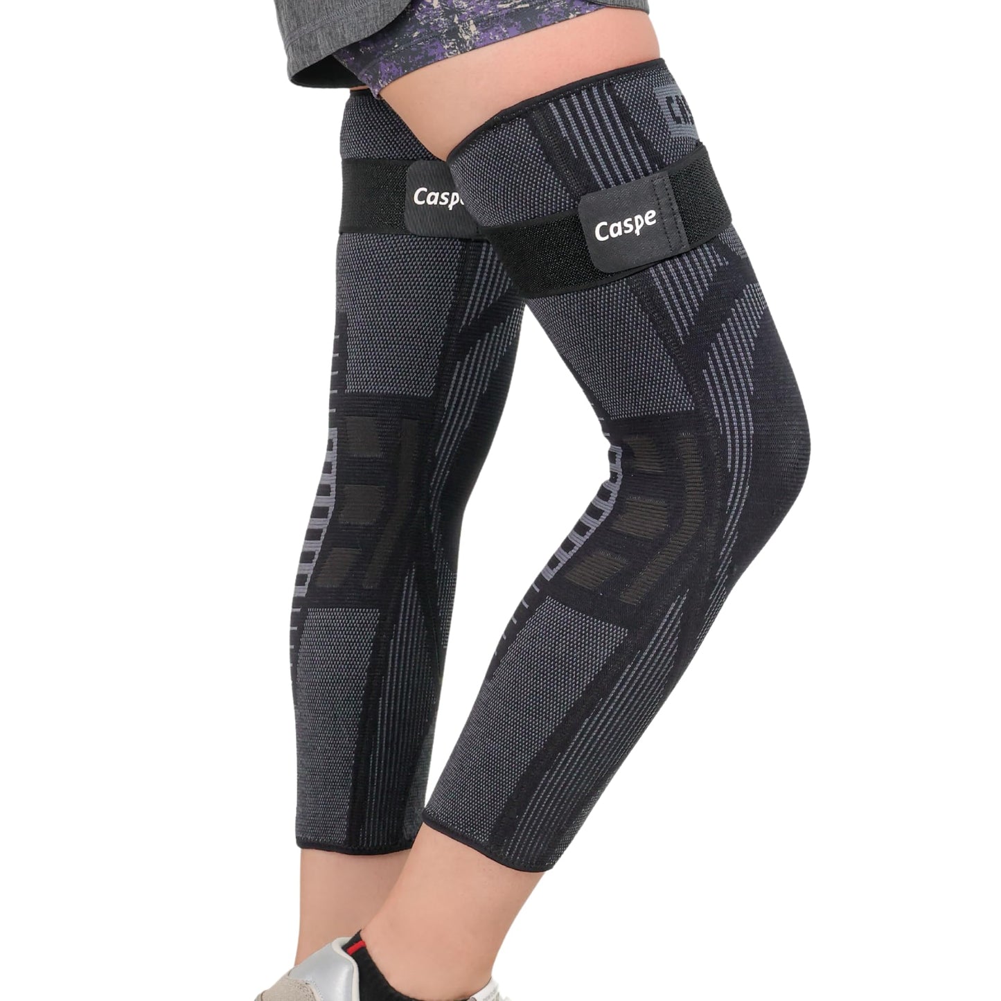 Caspe 2 Pack Leg Compression Sleeve With Strap, Full Length Thigh Knee Calf Support, Knee Compression Sleeve Women & Men, Full Leg Support for Light Recovery, Daily Wear (XX-Large)