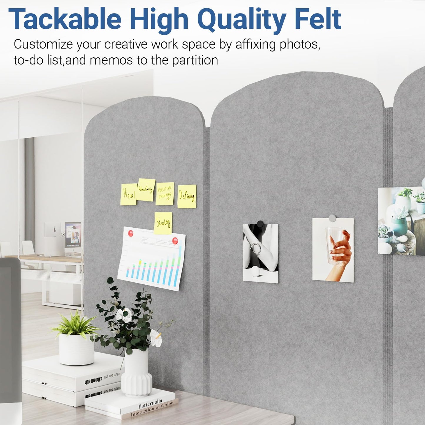 Natwind 5-Panel Office Room Divider, 122.8 x 71 inches Portable Office Partition, Freestanding Folding Privacy Wall for Cubicle & Temporary Indoor Space Separation (Grey)