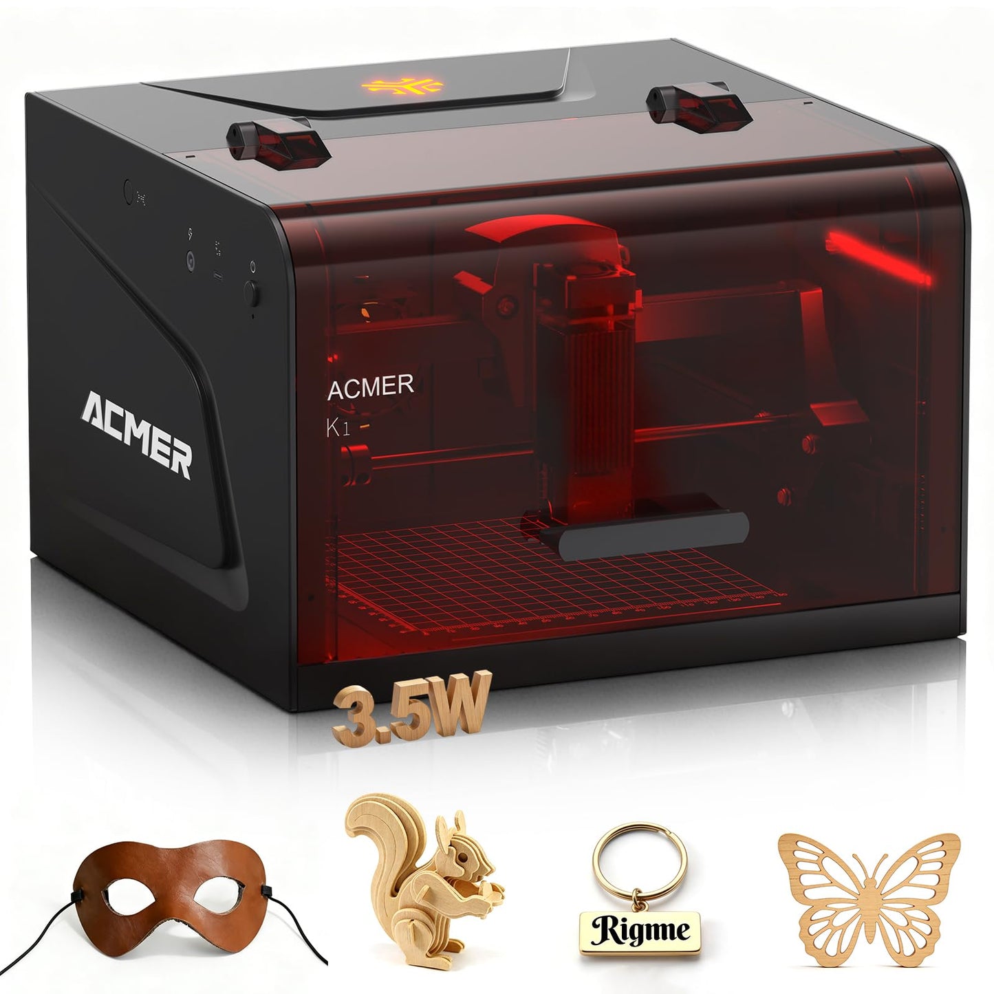 ACMER Laser Engraver Machine, K1 Desktop 3500mW Compact Laser Engraving Machine, 150×150mm Work Area, 0.08mm Fine Engraving Spot, Laser Cutter for Wood, Plywood, Acrylic, DIY Crafts & Small Business