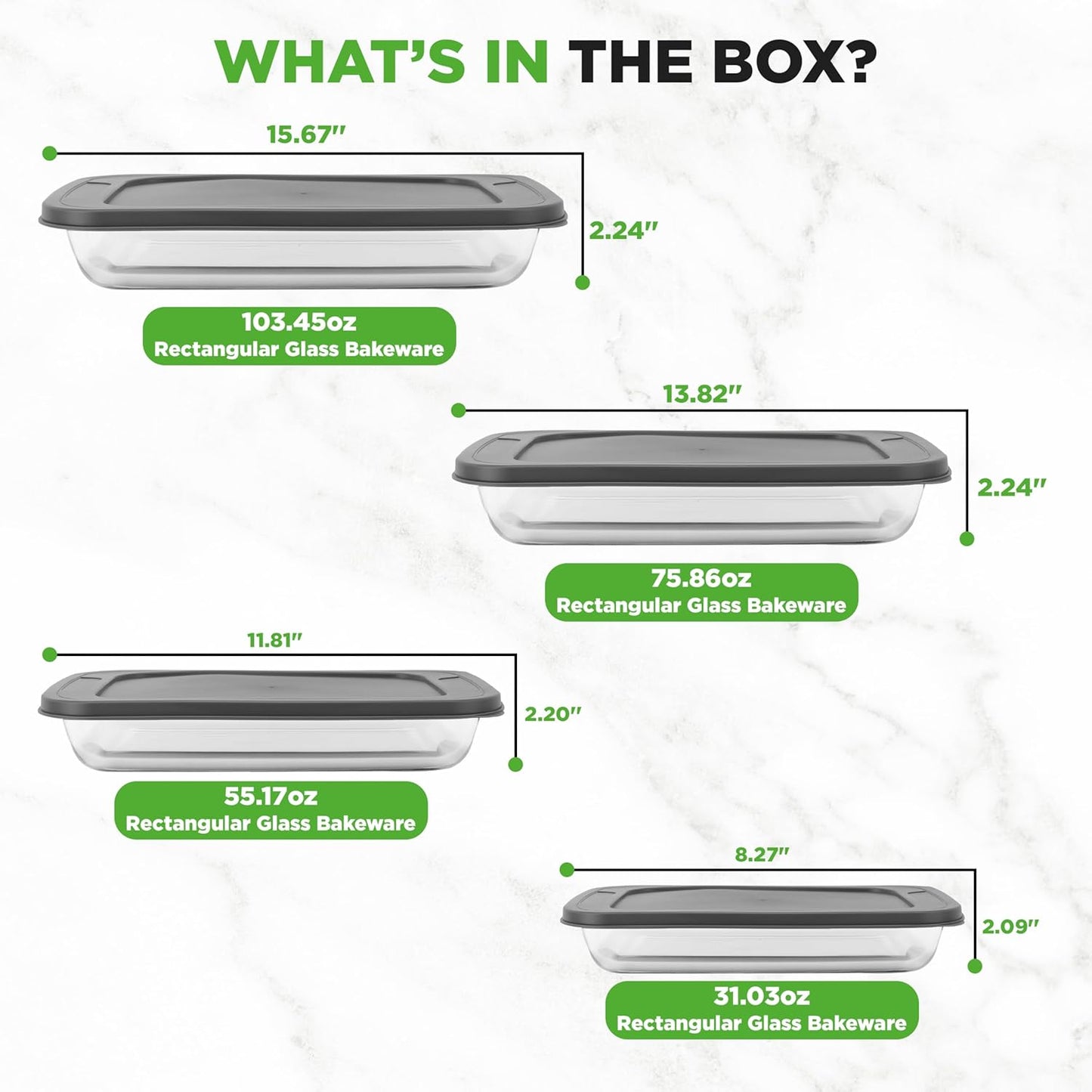 NutriChef 8-Piece Deep Glass Baking Dish Set - Oven Safe Casserole Dishes with Lids | Perfect for Lasagna, Meatloaf & Leftovers - Gray