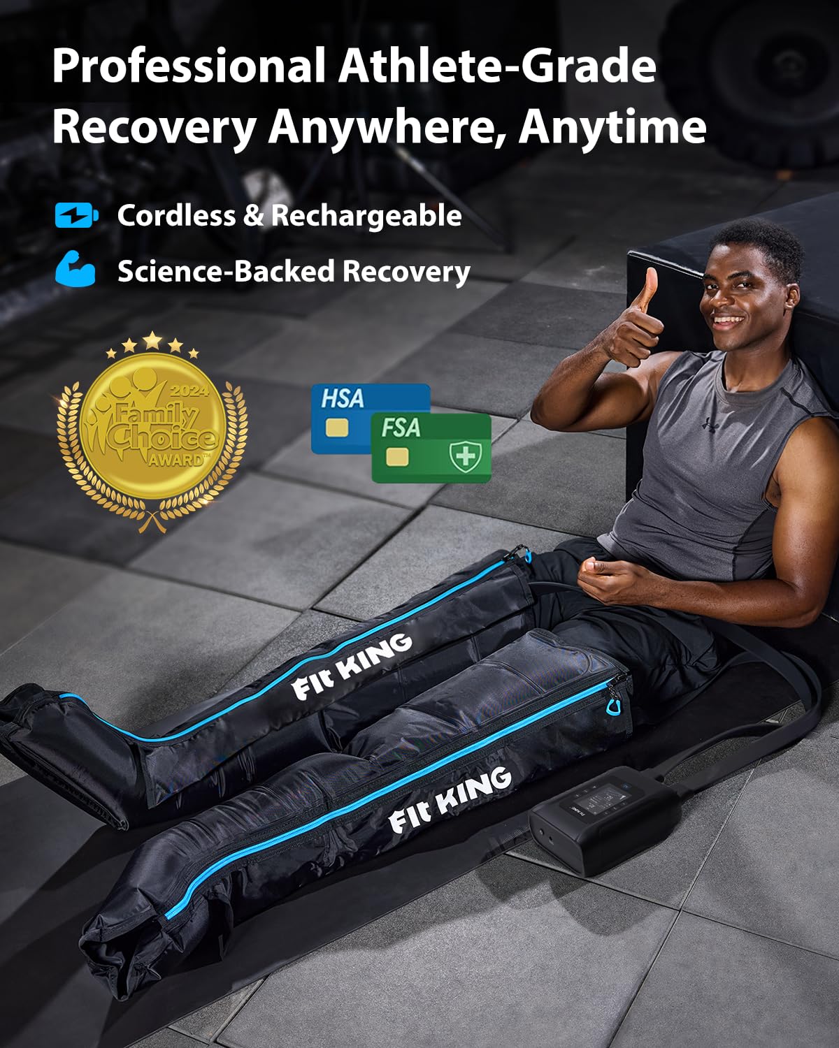 FIT KING Professional Air Compression Leg Recovery Compression System, Rechargeable Portable Recovery Boots Pneumatic Compression Device, Fast Recovery & Improved Circulation for Athletes (Large)