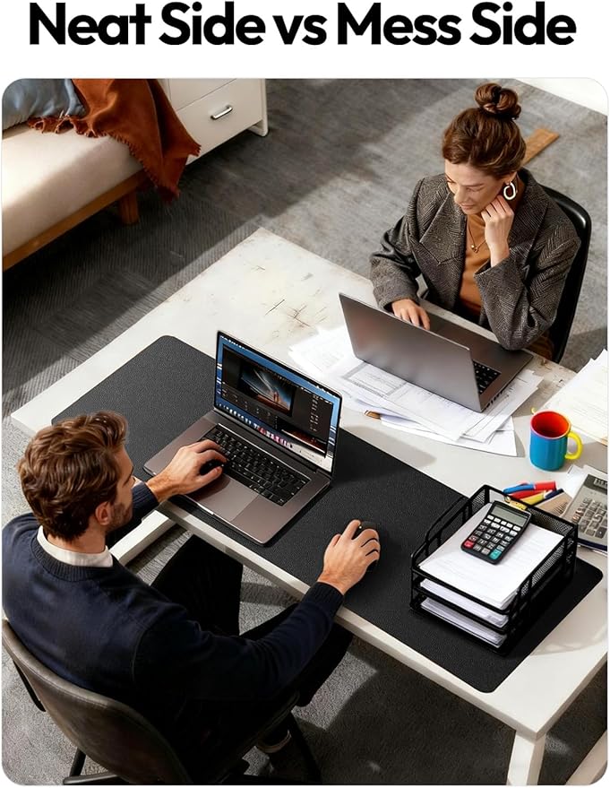 YSAGi Leather Office Desk Pad Protector, Large Mouse Pad, Non-Slip, PU Leather, Laptop Desk Blotter, Waterproof Writing Pad for Office and Home, Black, 23.6" x 13.8"