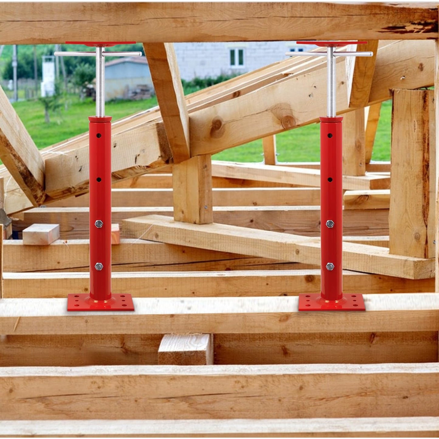 Hocamel 4 Pack House Jacks for Leveling 19''-36''Adjustable Support Jack,17636LBS Max Capacity Each Screw Pole Jack,for Temporary Support for Leveling-Red