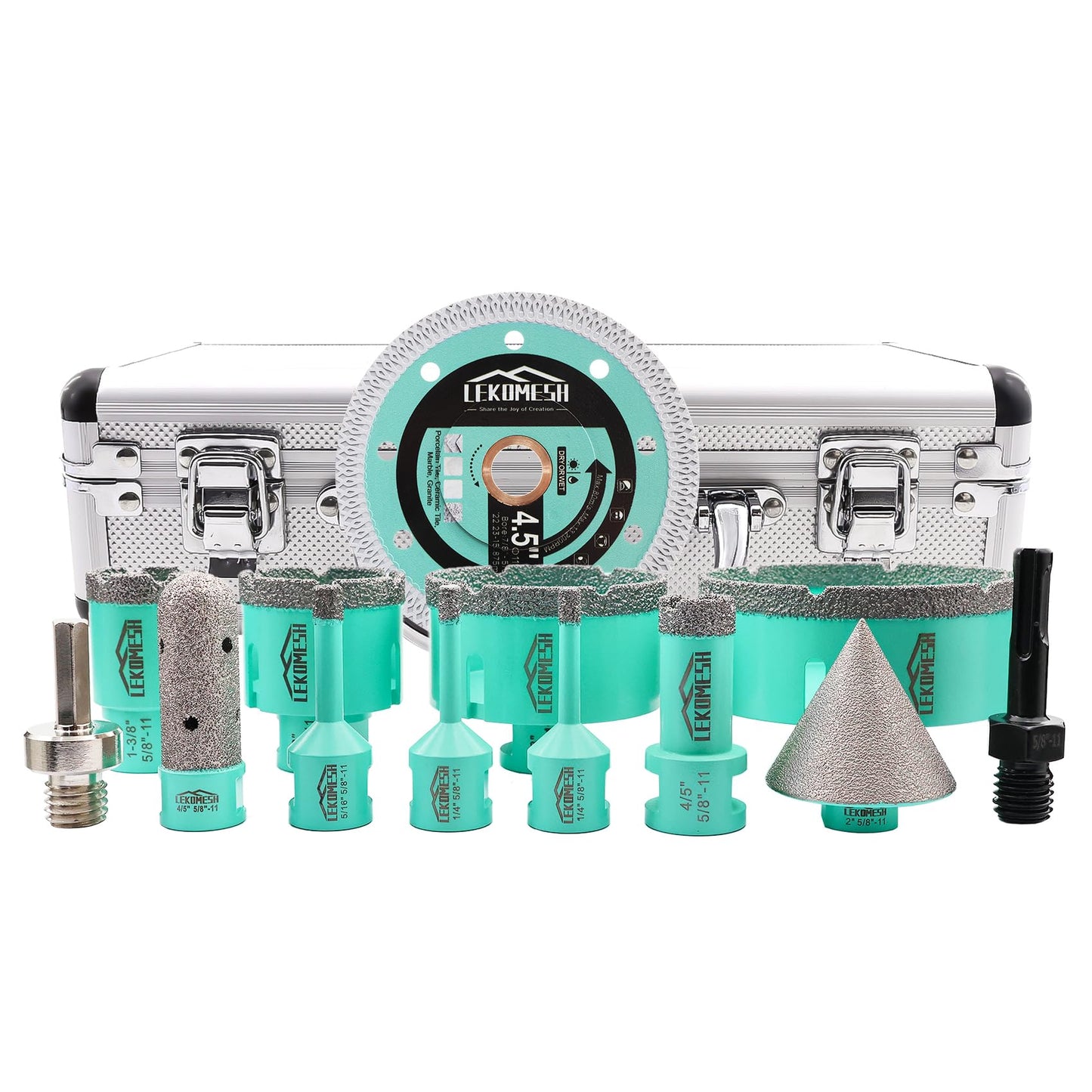 LEKOMESH Diamond Hole Saw Kit - Tile Hole Saw Kit 6-100mm with Cutting Disc, 13PCs for Porcelain Tile, Ceramic, Granite, Marble, Stone, Masonry Dry/Wet Drilling, Milling and Chamfering