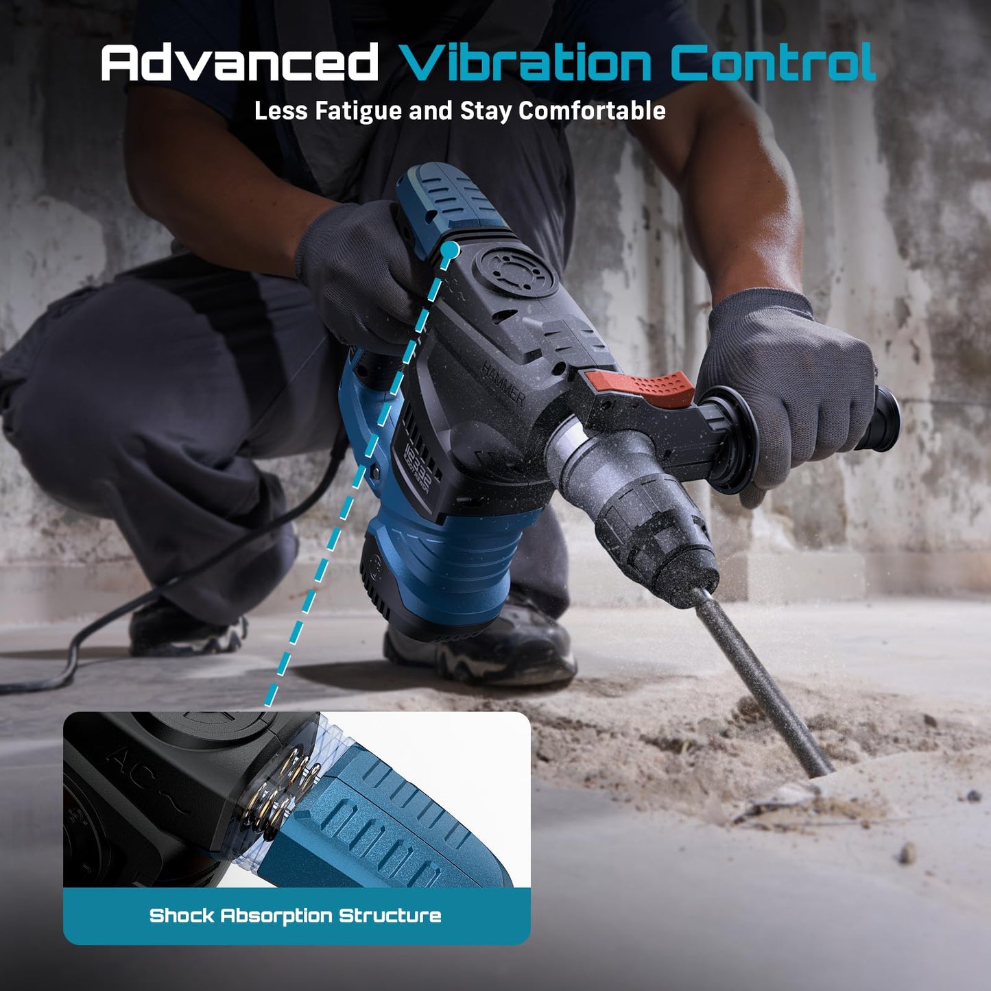 Seesii Heavy Duty Rotary Hammer: 13 Amp 1-1/4" SDS-Plus Demolition Hammer Drill for Concrete, Brick & Stone, 6J Power with 4 Functions, Safety Clutch & Reduced Vibration, with Drill Bits and Chisels
