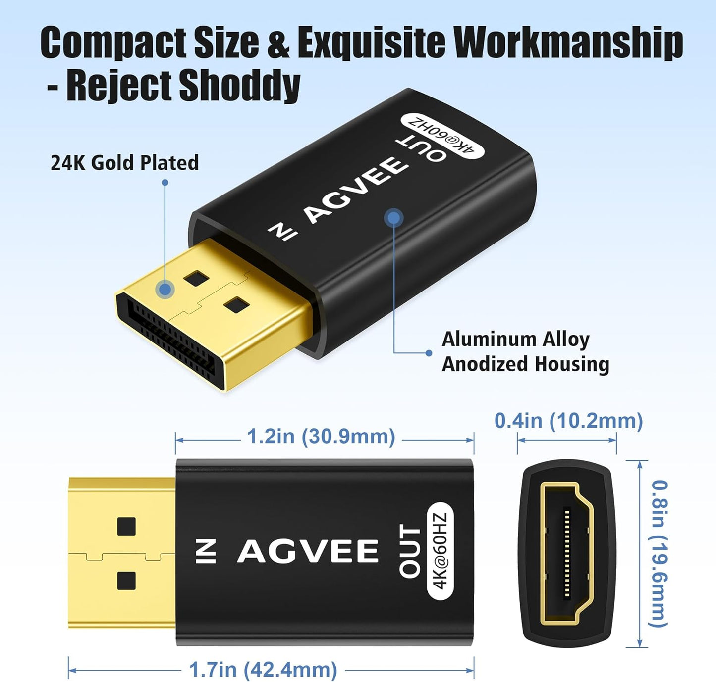 AGVEE 2 Pack 4K@60HZ 4K@30HZ 1080P@120HZ Display Port to HDMI Adapter, Alloy Shell DP Displayport PC to HDMI Display