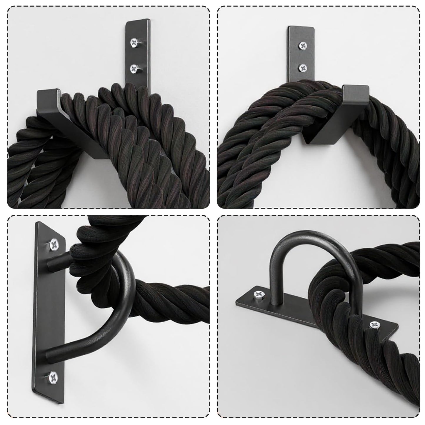 Pafeooui Battle Rope Wall Mount Kit, Heavy Duty Steel Anchor and Storage Hook for 30-50 Feet,1"-2.5" Ropes, Black