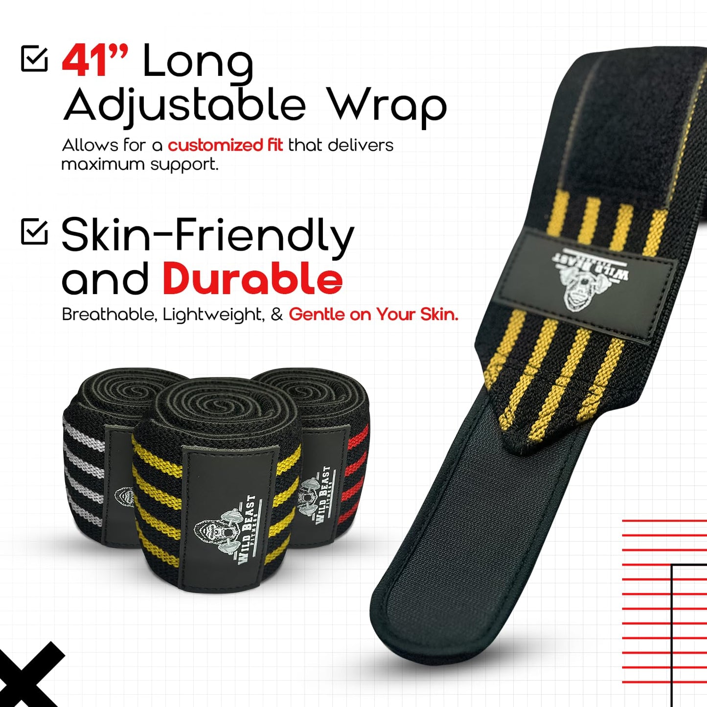 Elbow Wraps for Weightlifting (Pair), Stretchable & Breathable 41" Elbow Compression Strap, Weightlifting Straps for Bench Press, Supports Powerlifting, Pressing, Elbow Straps for Gym Accessories for Men (Yellow)