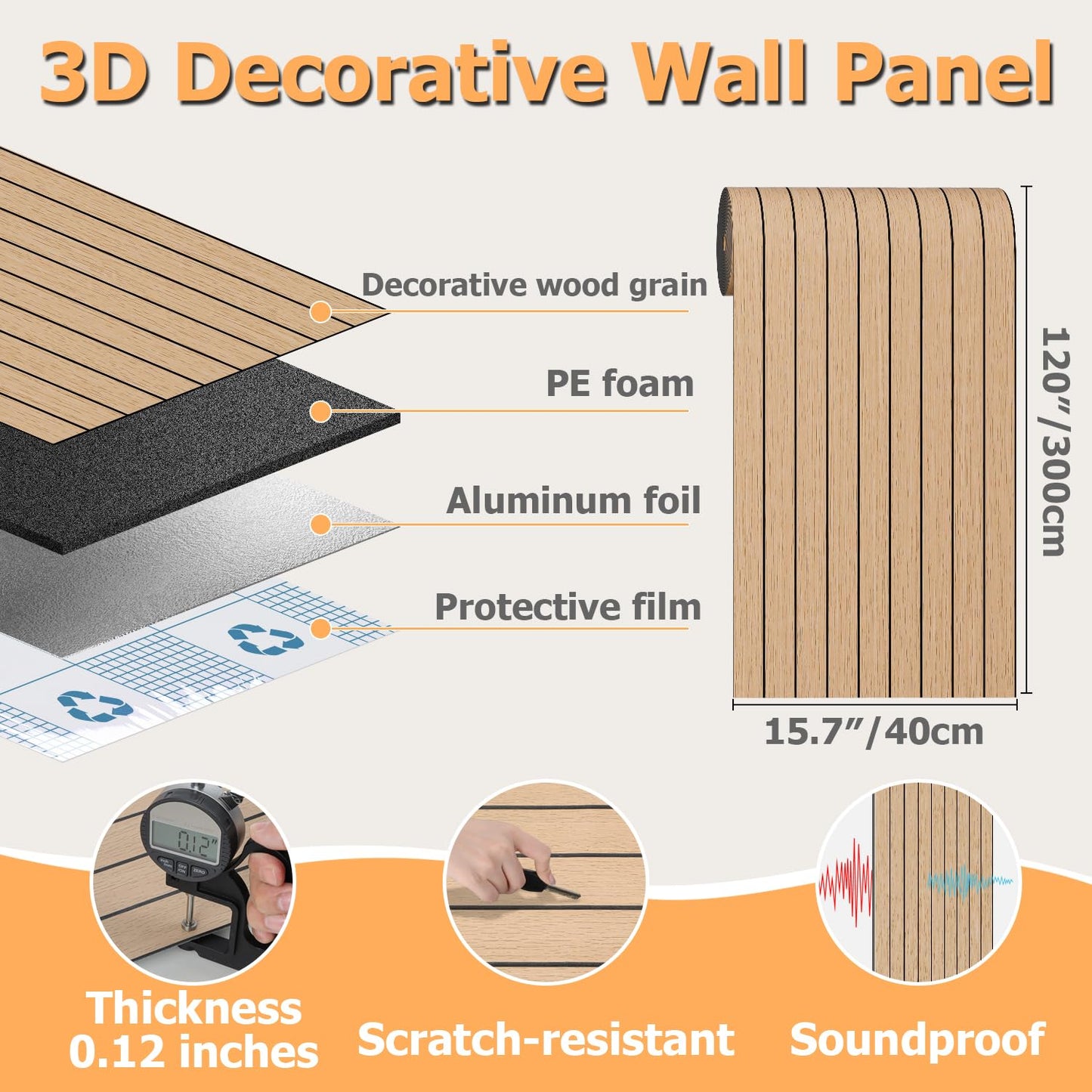 Arthome Peel and Stick Slat Wall Panels 15.7 "x120,Self-Adhesive PVC Wood Grain Wallpaper Panel,3D Thick Faux Soundproof Backsplash Accent Wall Tile for Walls & Furniture (Oak Coverage 13 Sq.ft)