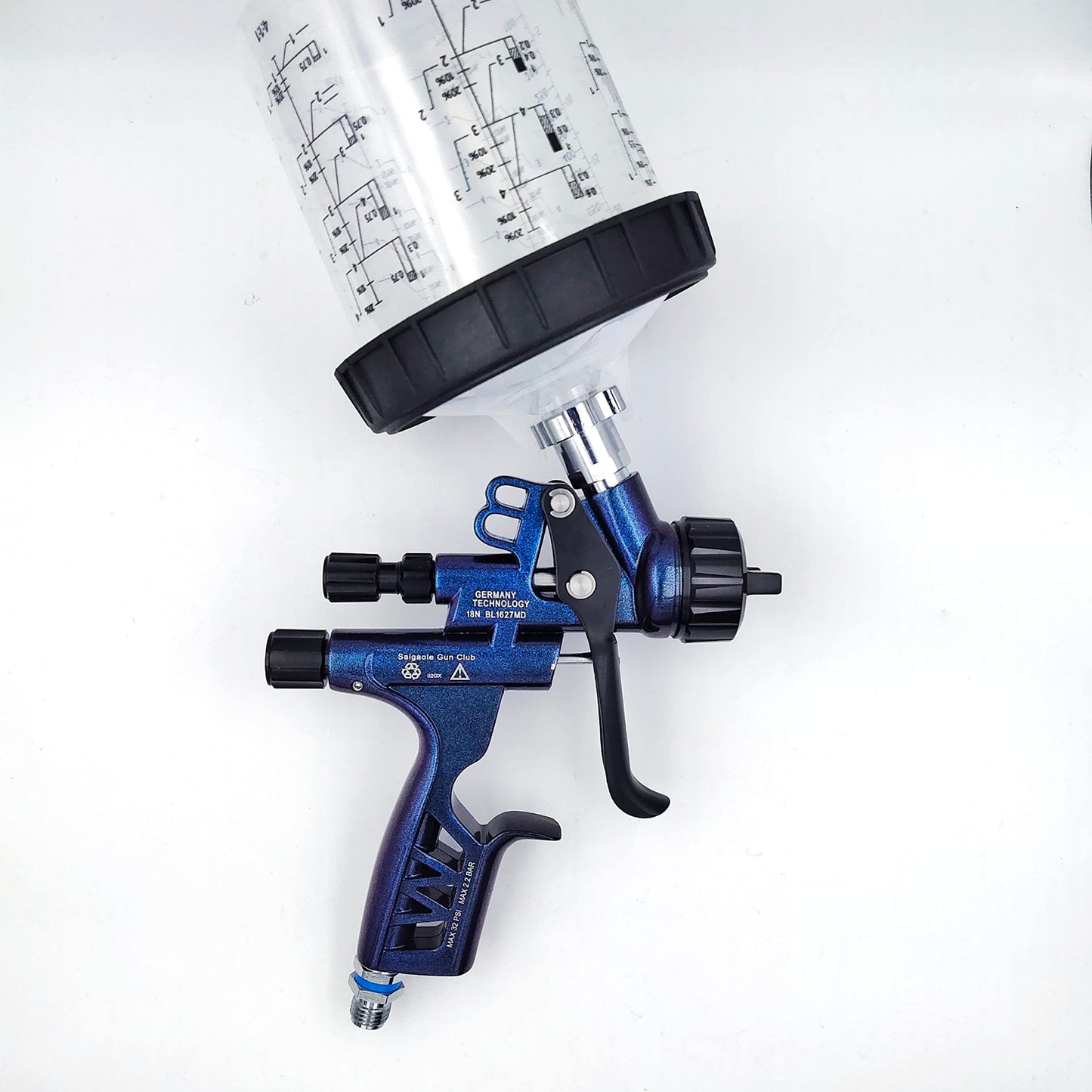 HVLP 6800B spray gun 1.3mm with no wash cup and adapter car spayer painting tool spray air paint gun airbrush low pressure 260L/MIn (Blue)
