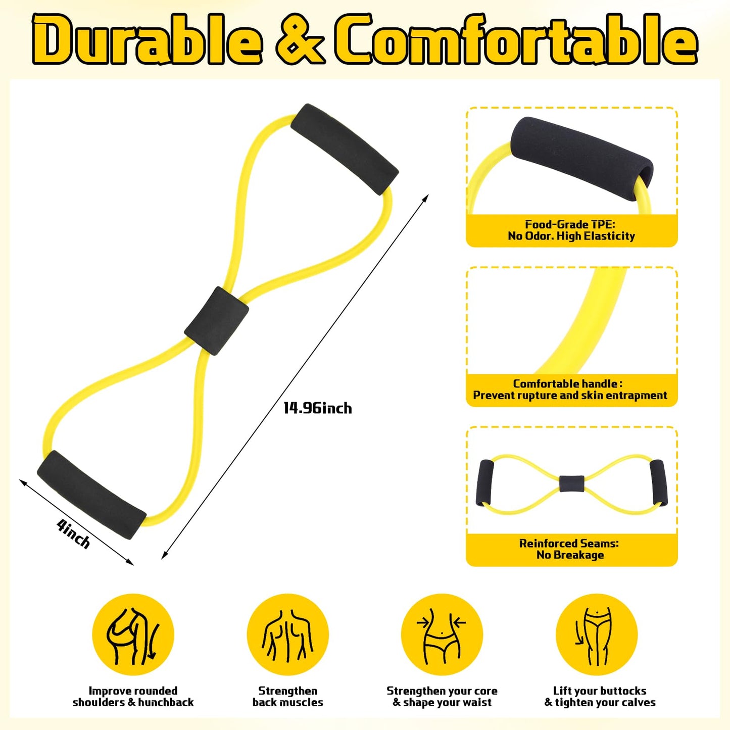 Halloscume 20 Pack Figure 8 Shaped Resistance Bands with Handles Bulk Exercise Fitness Bands Arms Shoulder Leg Stretching Gym Workout Equipment for Muscle Training Women Men (50 Lbs,Yellow)