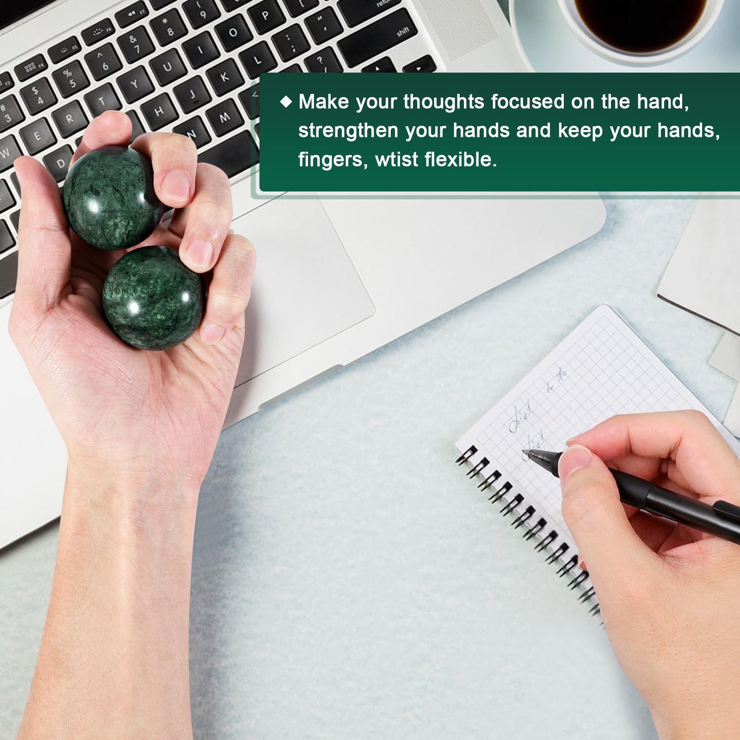 Learay 2Pcs Baoding Balls, Baoding Balls for Hand Therapy, Chinese Health Exercise Massage Balls with Carry Pouch for Stress Relief Meditation Ball(Green/1.57 inch)