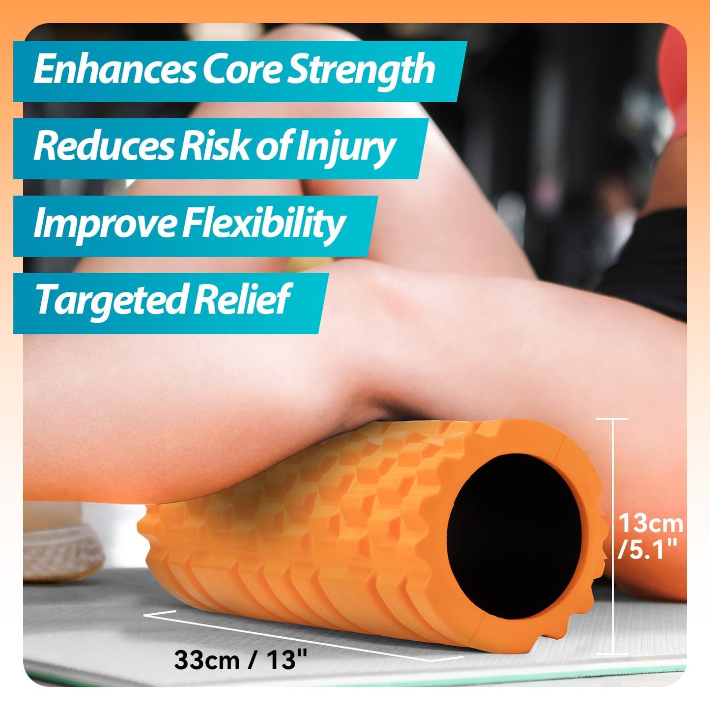 Krightlink Foam Roller High Density 13" Patented Exercise Roller for Deep Tissue Muscle Massage, Muscle Massage and Myofascial Trigger Point Release, Relieves Muscle Pain, Improves Mobility (Orange)