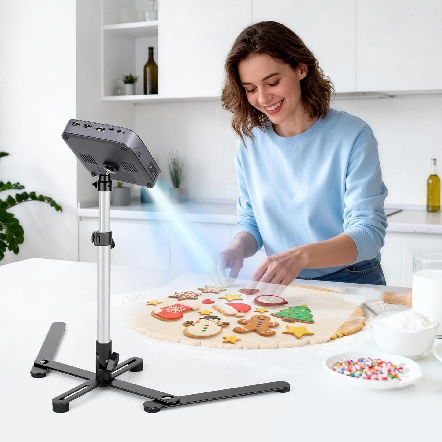 JOILCAN 360 Overhead Tripod for Mini Projector, Adjustable Overhead Phone Mount, Tabletop Tripod for Cookie Decorating