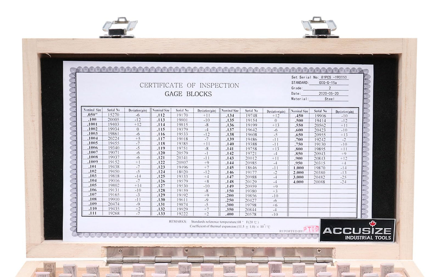 Accusize Industrial Tools 81 Pc Grade AS-2 Steel Gage Block Set, P900-S583
