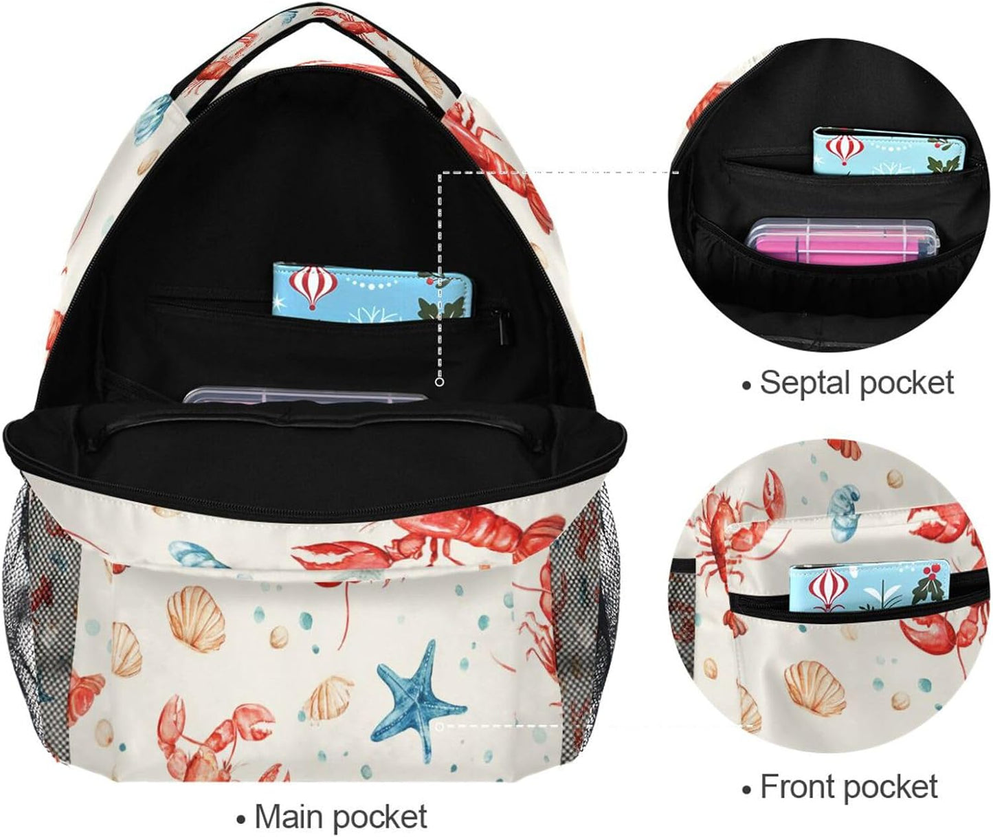 Krafig Backpacks Backpack Daypack Watercolor Cute Lobsters Boys Girls Kids School Bookbag, School Bag Travel