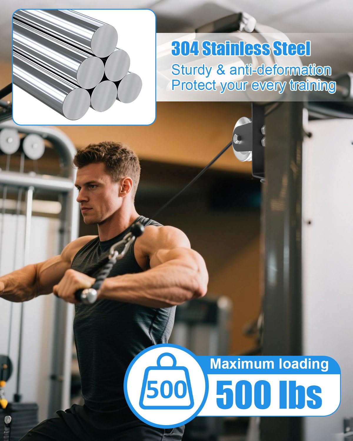 JUFZQO Upgrade Heavy-Duty Cable Pulley System Fit for Squat Racks, Gym Pulley Blocks Fits 2×2 and 3×3 Inch Power Racks, 180° Rack Mounted Swivel Pulley Fit for Home Gyms and LAT Pulley System