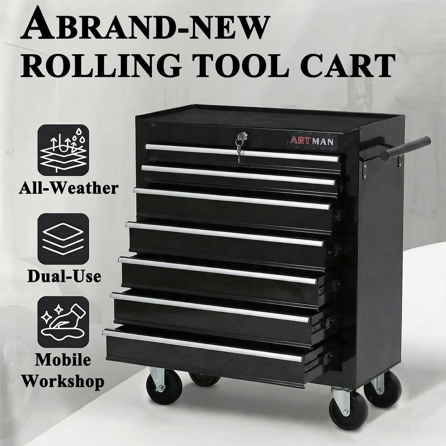 nifoti 7 Drawers Tool Cart on Wheels,Multifunctional Rolling Tool Chest Tool Storage,Drawers Rolling Tool Trolley Organizer Tool Case for Garage,Warehouse,Workshop,Repair Shop (7 Drawers-Black)