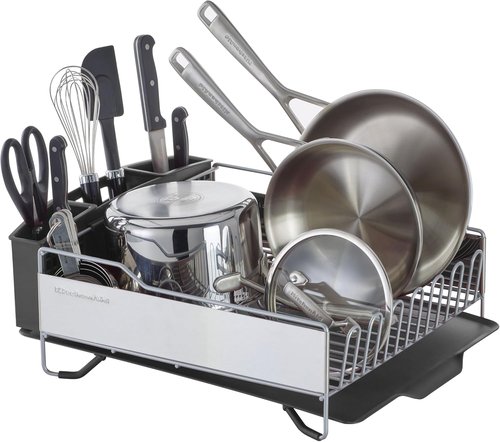 KitchenAid Dish Rack - Large Capacity, Rust Resistant with Angled Drain Board & Removable Caddy | Light Grey