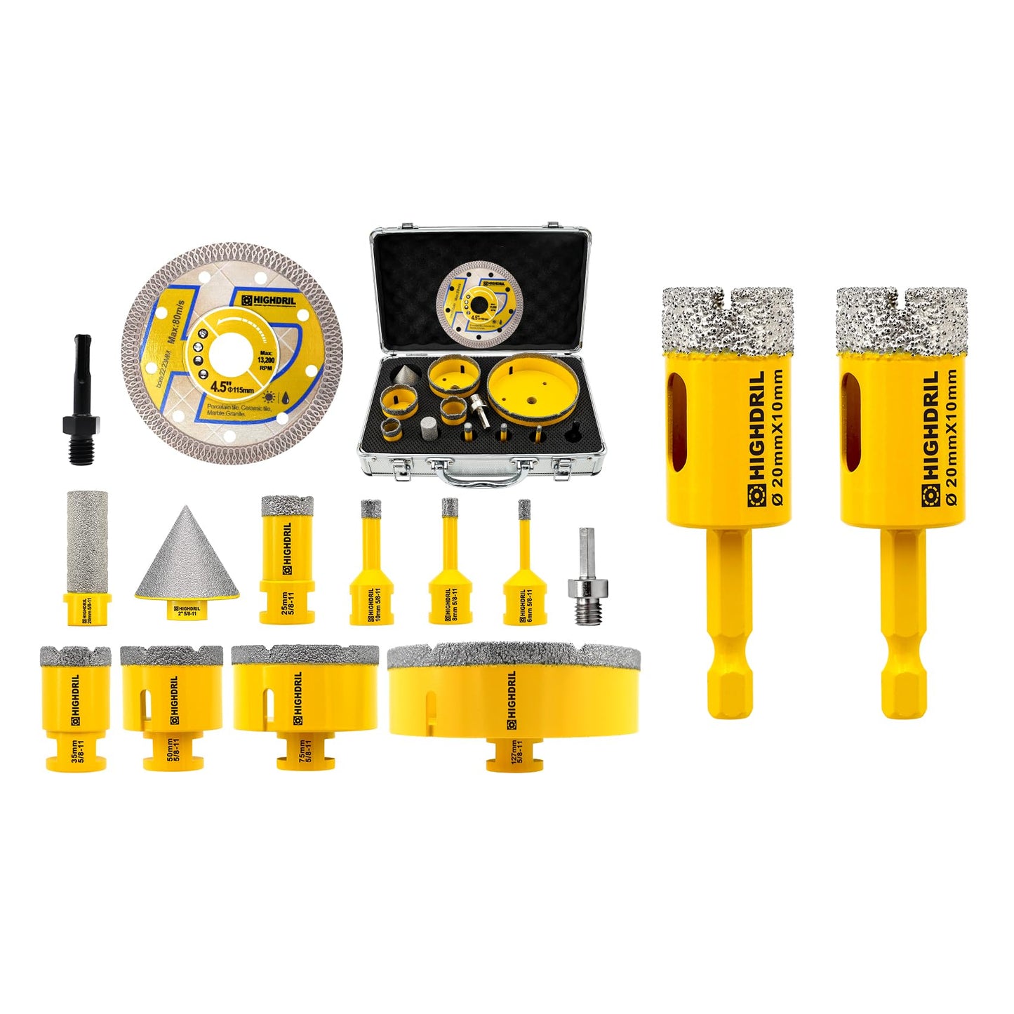 HIGHDRIL 13Pcs Diamond Hole Saw Kit and HIGHDRIL Dry Diamond Drill Bits - 2Pcs 20mm 4/5"
