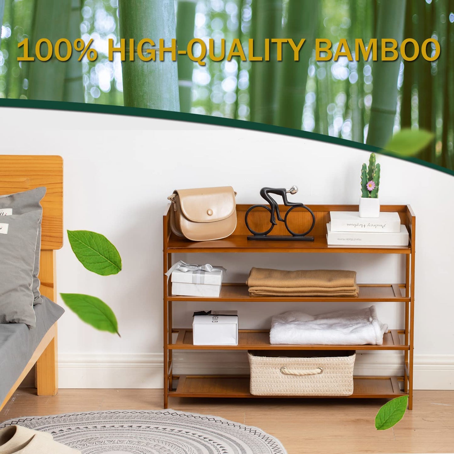 latifolia Bamboo Shoe Rack, 4-Tier Shoe Rack Organizer for Entryway, Living Room(Brown, 31.4''L)