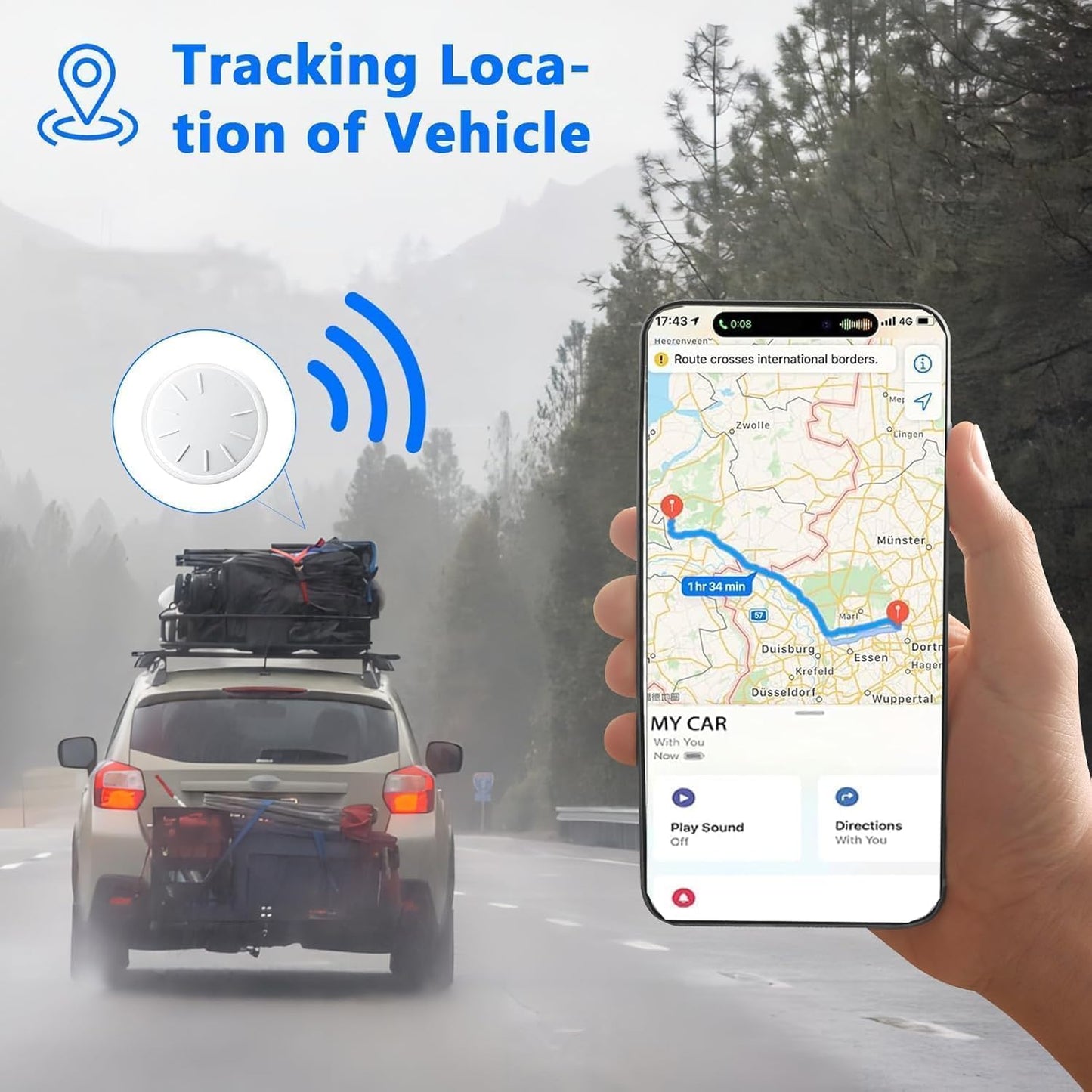 ZITTZ (Black,1PCS) Tracker Device for Vehicles,GPS Car Tracker,No Monthly Fee Car Locator Tracker Work with Apple Find