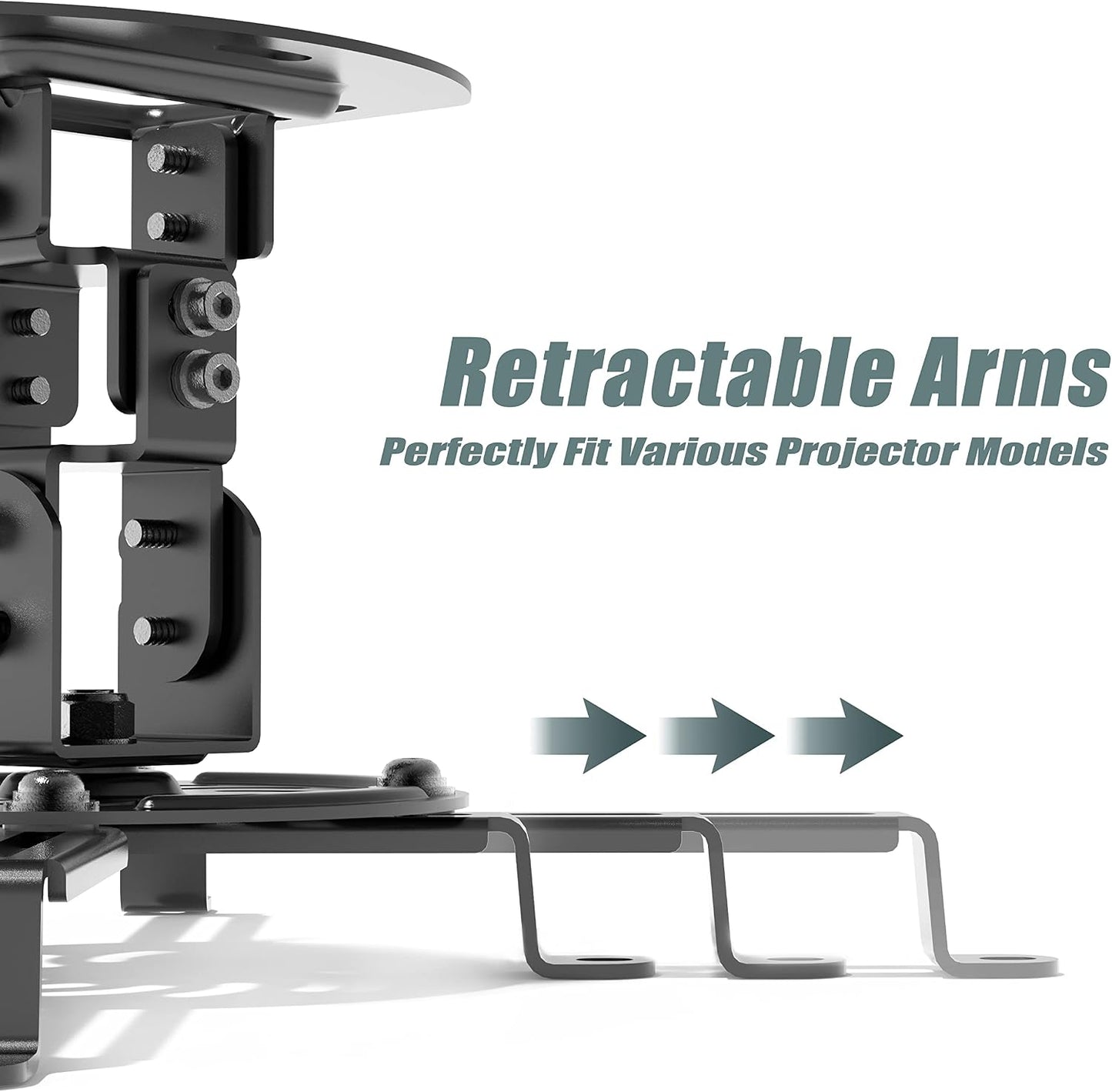 (PM-002-B), WALI Projector Ceiling Mount, Universal Low Profile Projector Mount with Retractable Arms and Multiple