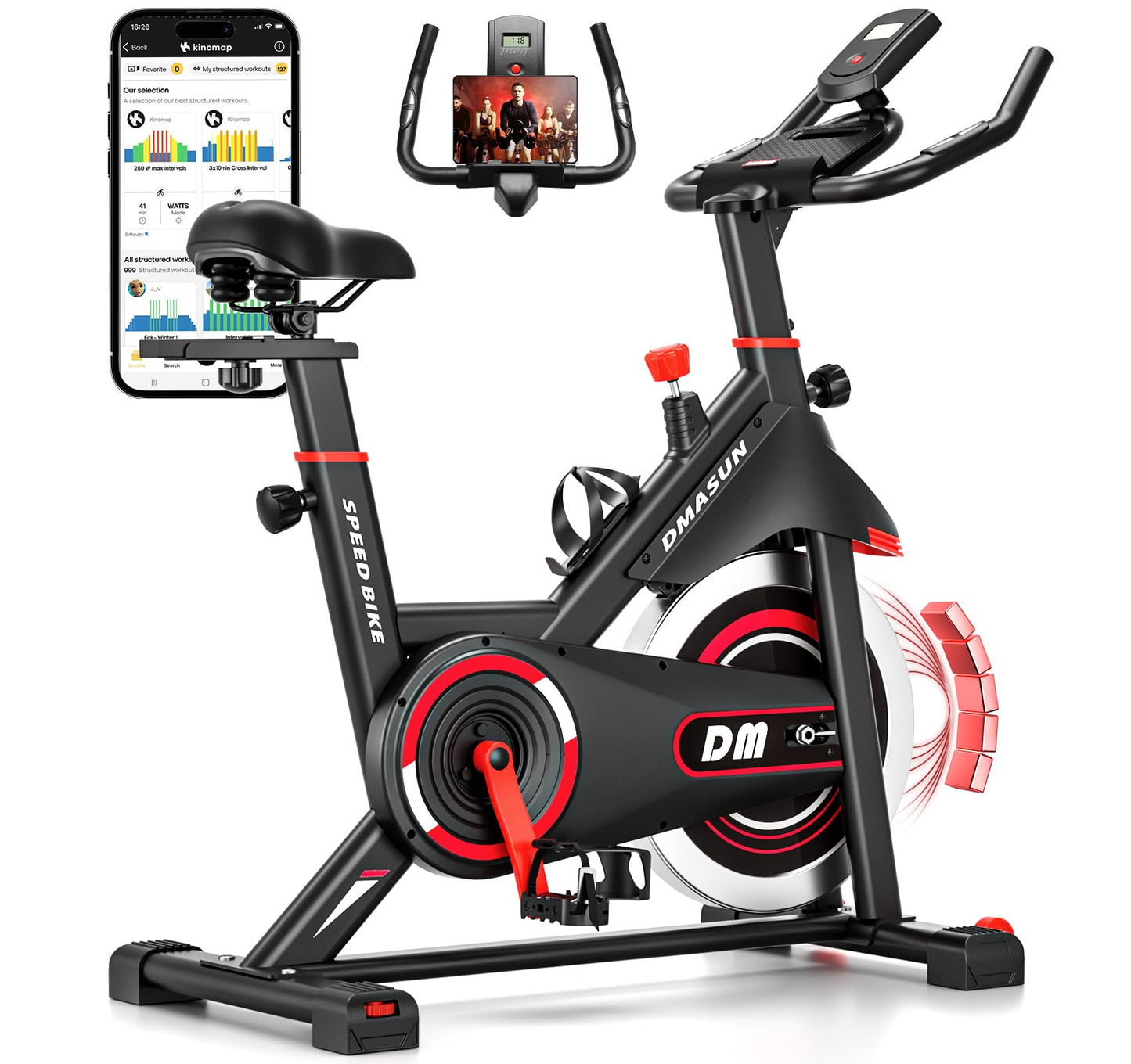 DMASUN Exercise Bike, Silent Magnetic Resistance Stationary Bike for Home with App Compatible, 330 LBS Capacity, Indoor Bike with Comfortable Seat Cushion, Digital Display with Tablet Holder