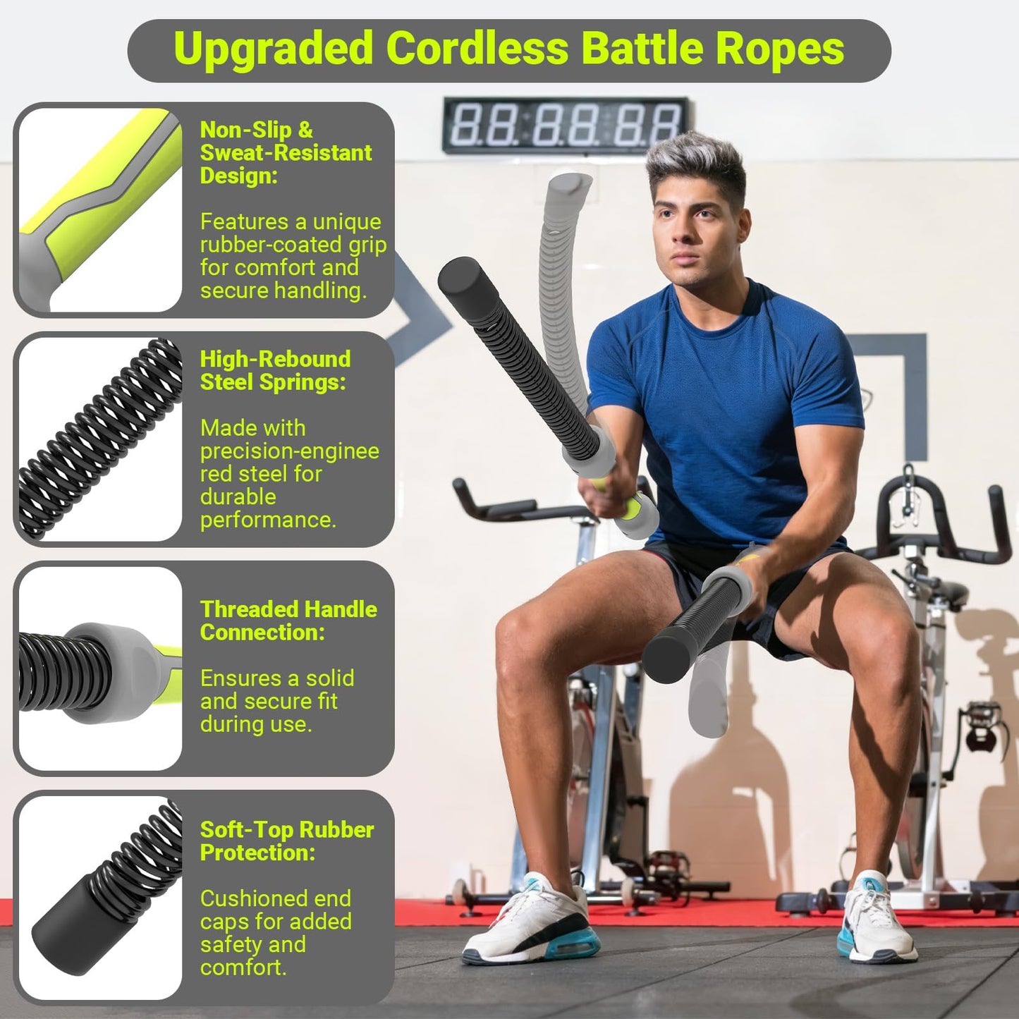 Weighted Cordless Battle Ropes, 2-in-1 Portable Ropeless Battle Ropes for Home Gym, Workout Ropes for HIIT, Strength & Low-Impact Aerobic Training, Versatile Exercise Equipment for Men & Women