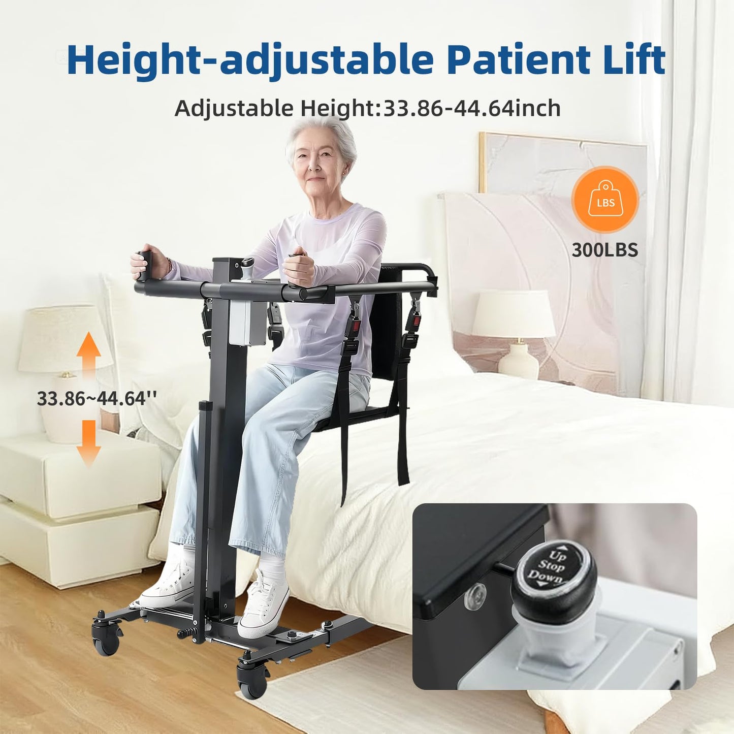 CQmuniu Patient Lift Transfer Chair,Adjustable Height Lift Chair,Electric Lift Assist Devices for Home & Car, Portable Transport Wheelchair for Seniors & Disabled,YW07