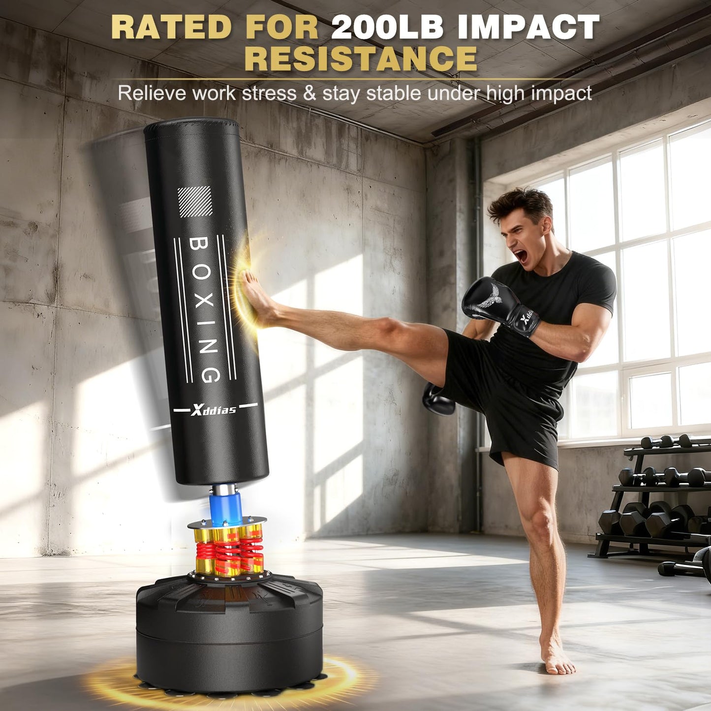 XDDIAS 67"/70'' Freestanding Punching Bag, Heavy Boxing Bag, Adult/Men Stand Kickboxing Bag for MMA Martial Arts Boxing Traning